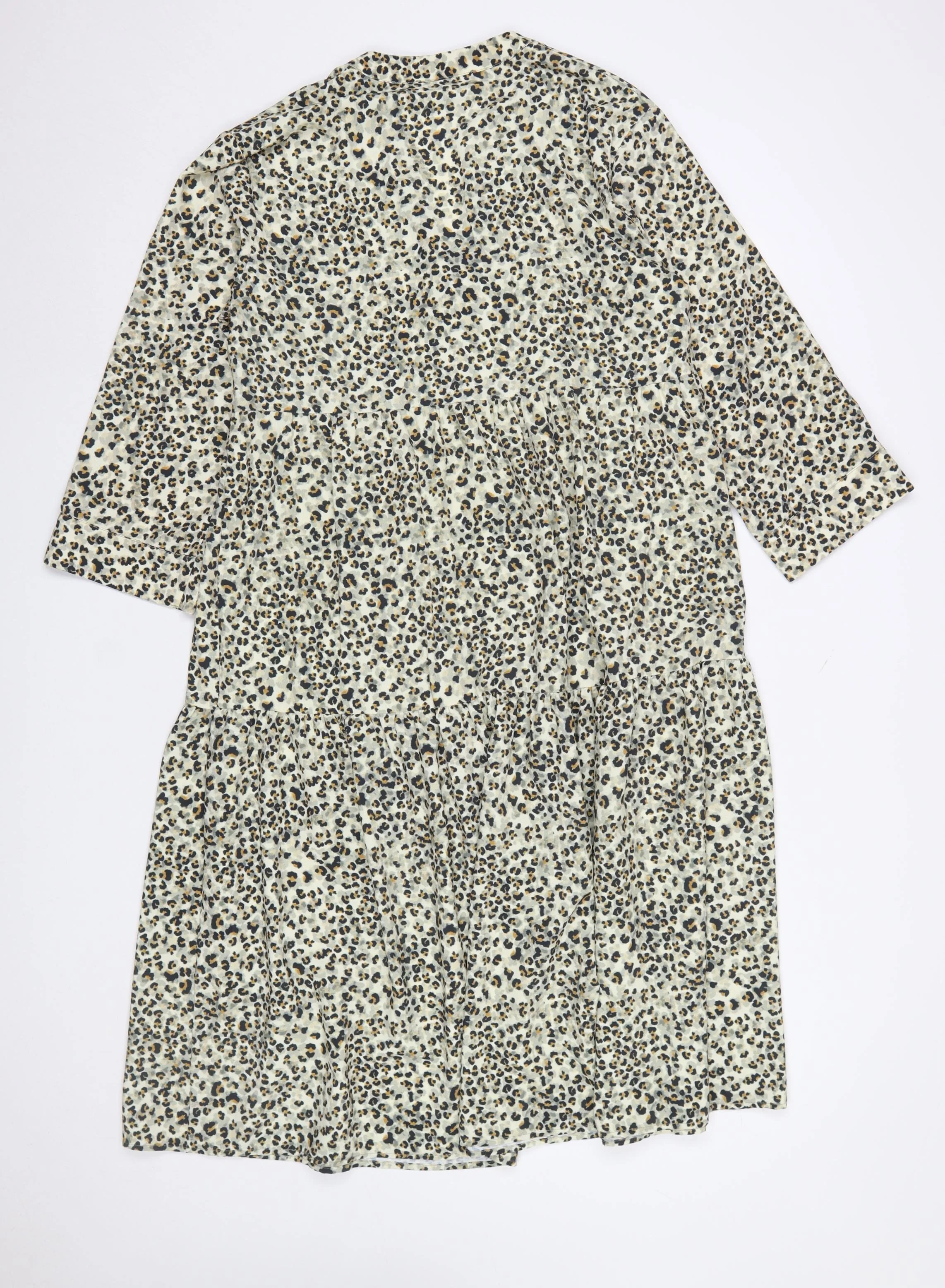 Primark Women’s Beige Leopard Print Midi A-Line Dress Size 10 - Image 3