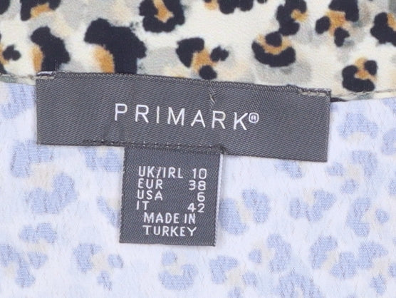 Primark Women’s Beige Leopard Print Midi A-Line Dress Size 10 - Image 4