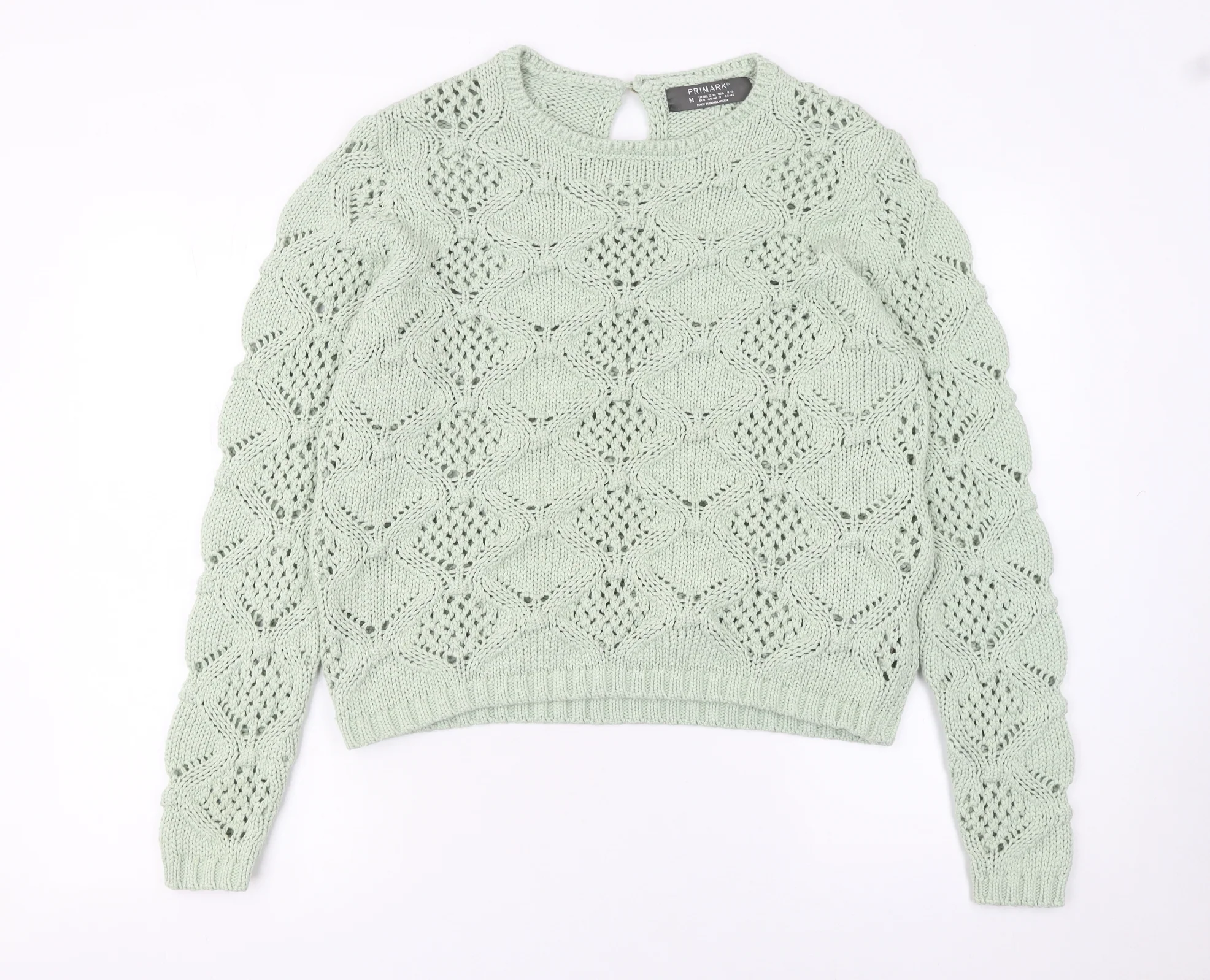 Primark Women’s Green Open-Knit Cotton Blend Jumper Size 12