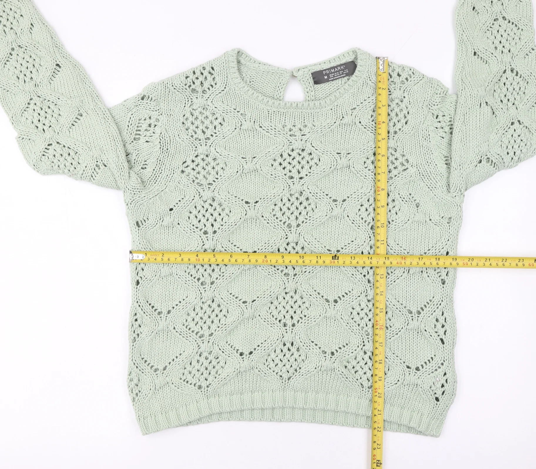 Primark Women’s Green Open-Knit Cotton Blend Jumper Size 12 - Image 2