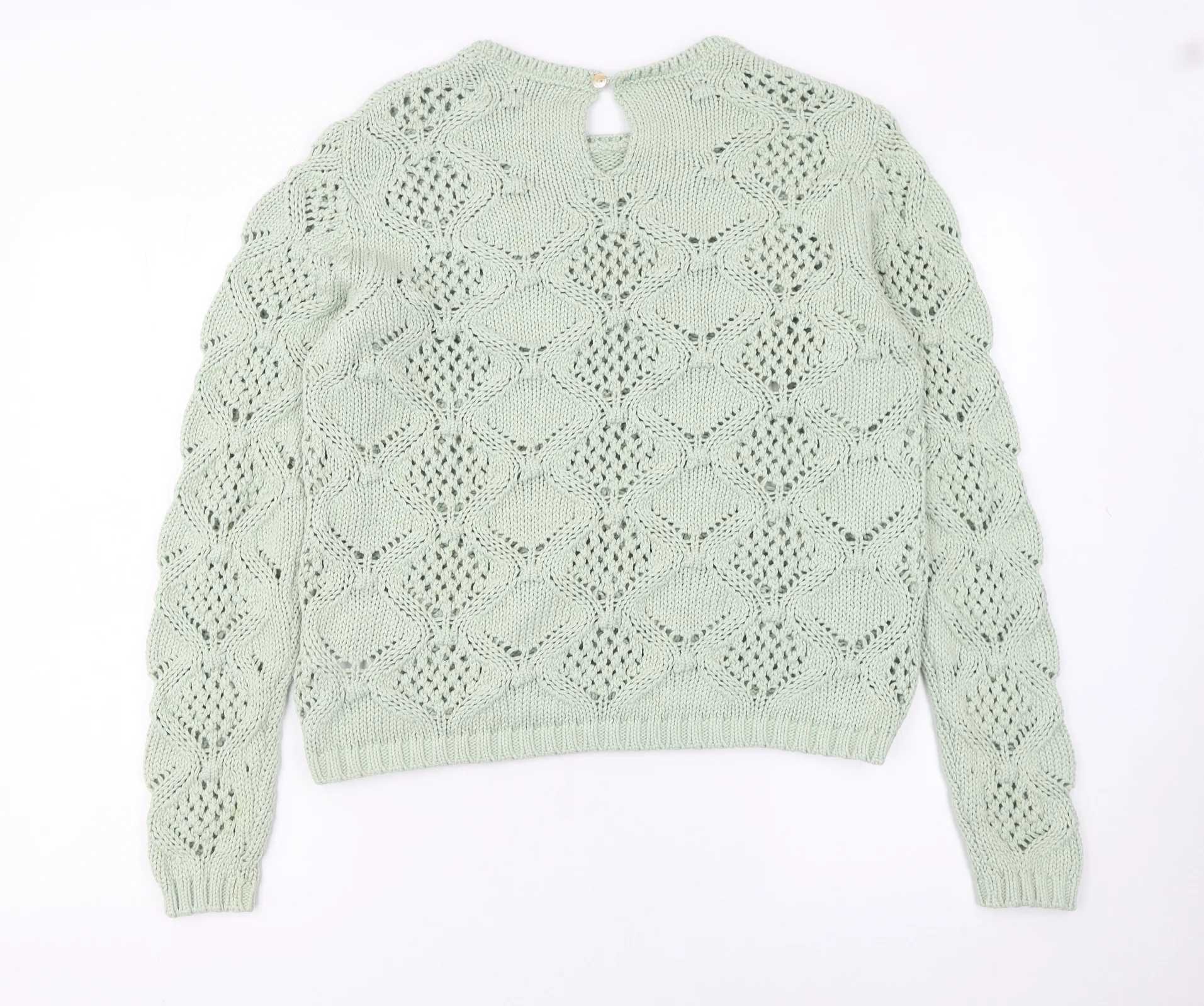 Primark Women’s Green Open-Knit Cotton Blend Jumper Size 12 - Image 3
