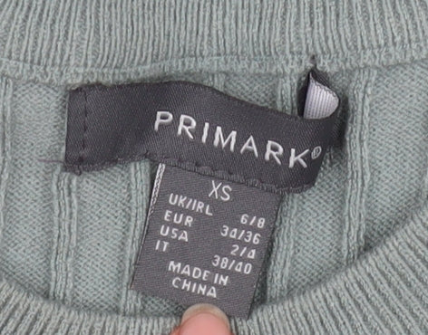 Primark Women’s Green Ribbed Crew Neck Pullover Jumper XS - Image 4