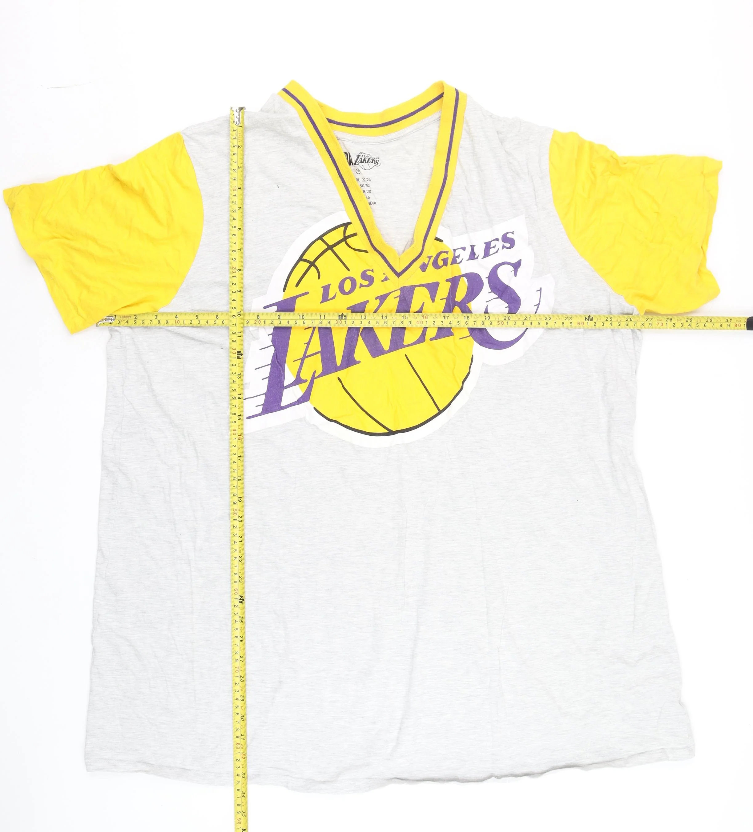 Primark Women’s Grey Los Angeles Lakers 2XL V-Neck T-Shirt - Image 2