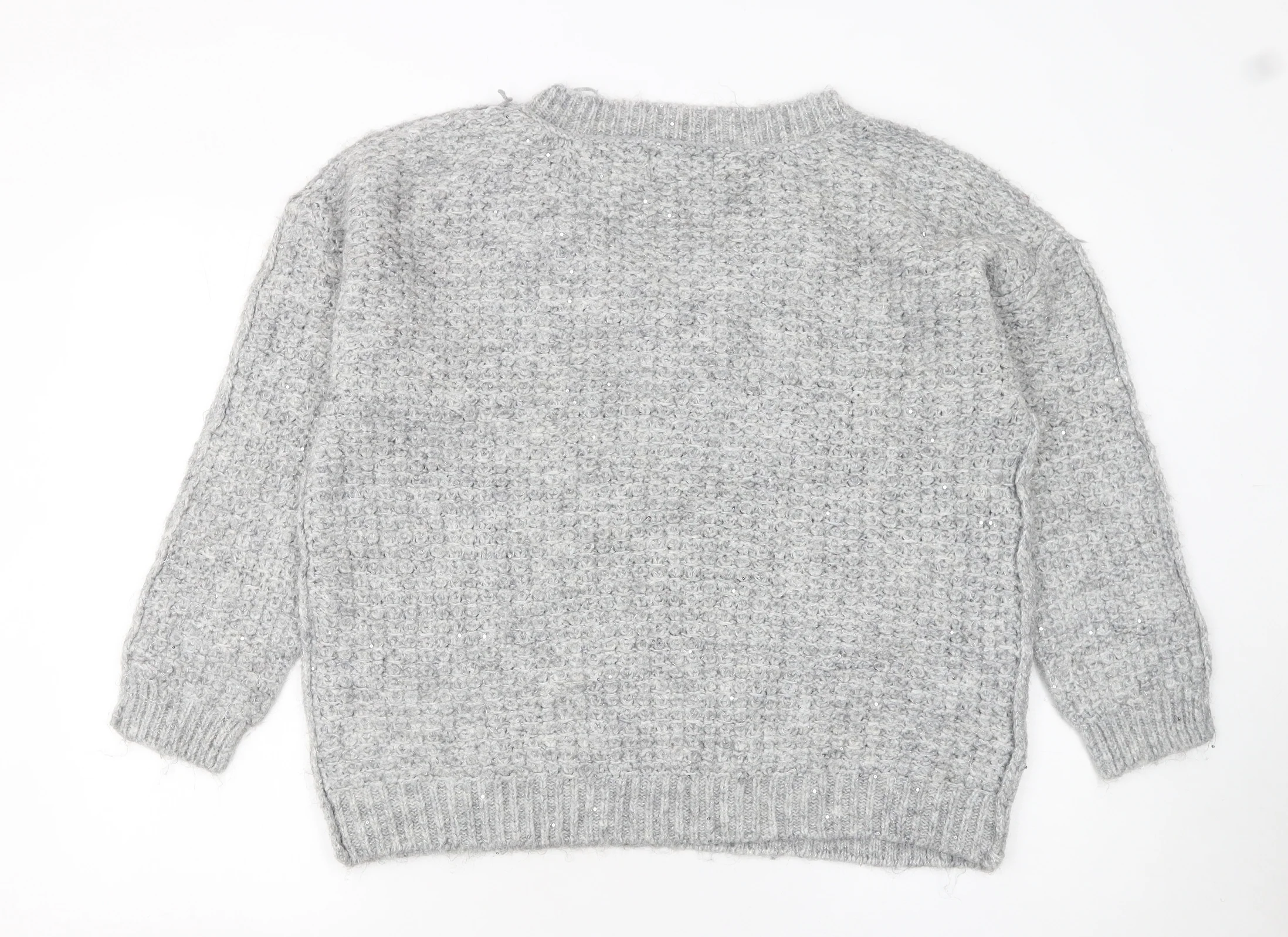 Primark Women’s Grey V-Neck Chunky Knit Jumper Size M - Image 3