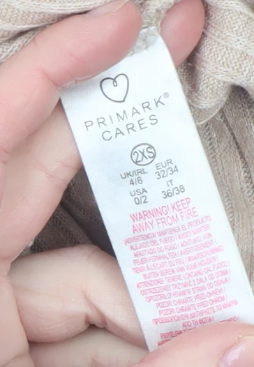 Primark Womens Beige Ribbed V-Neck Long Sleeve Pyjama Top 2XS - Image 4
