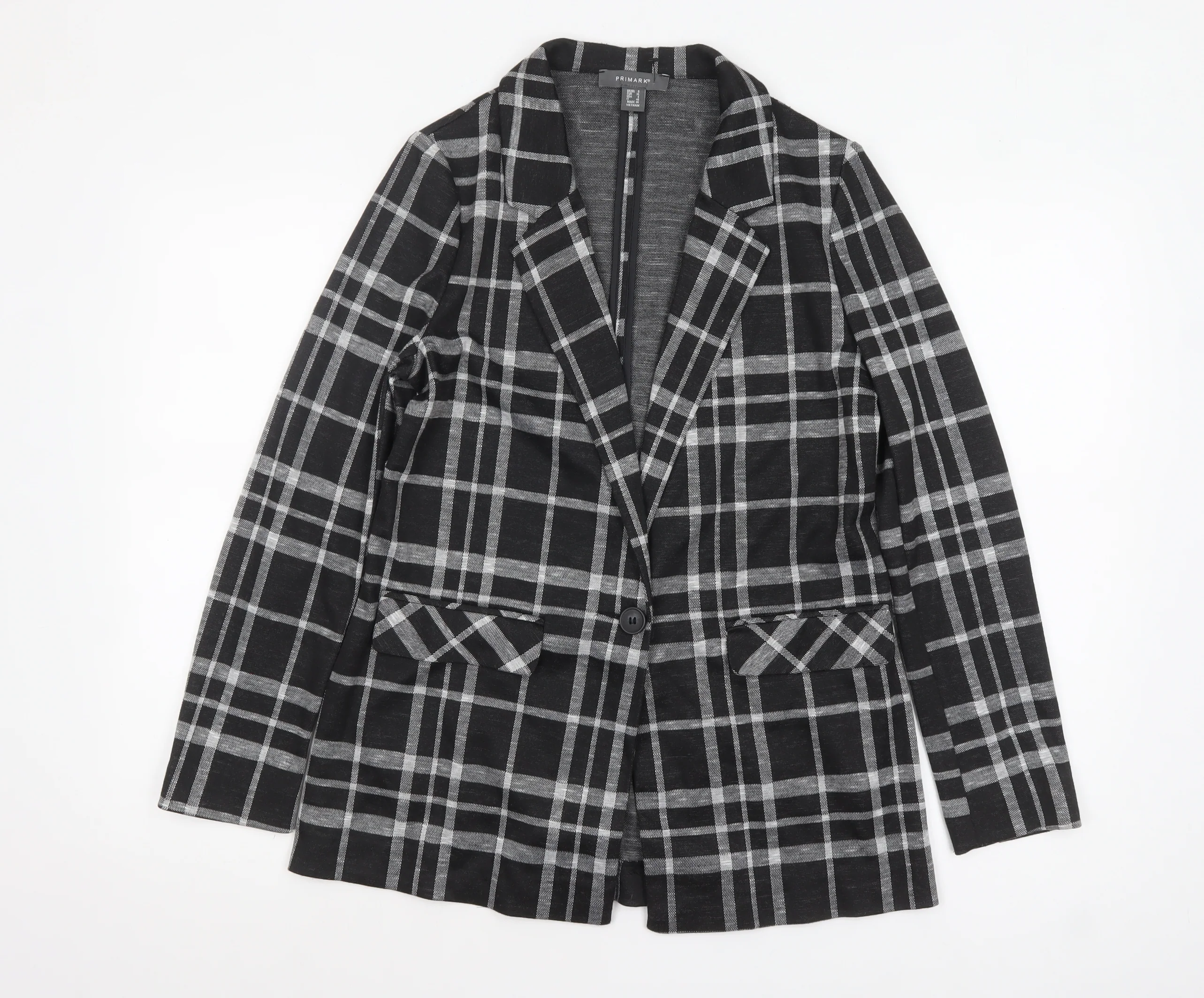 Primark Women's Black Check Single-Breasted Blazer Size 8