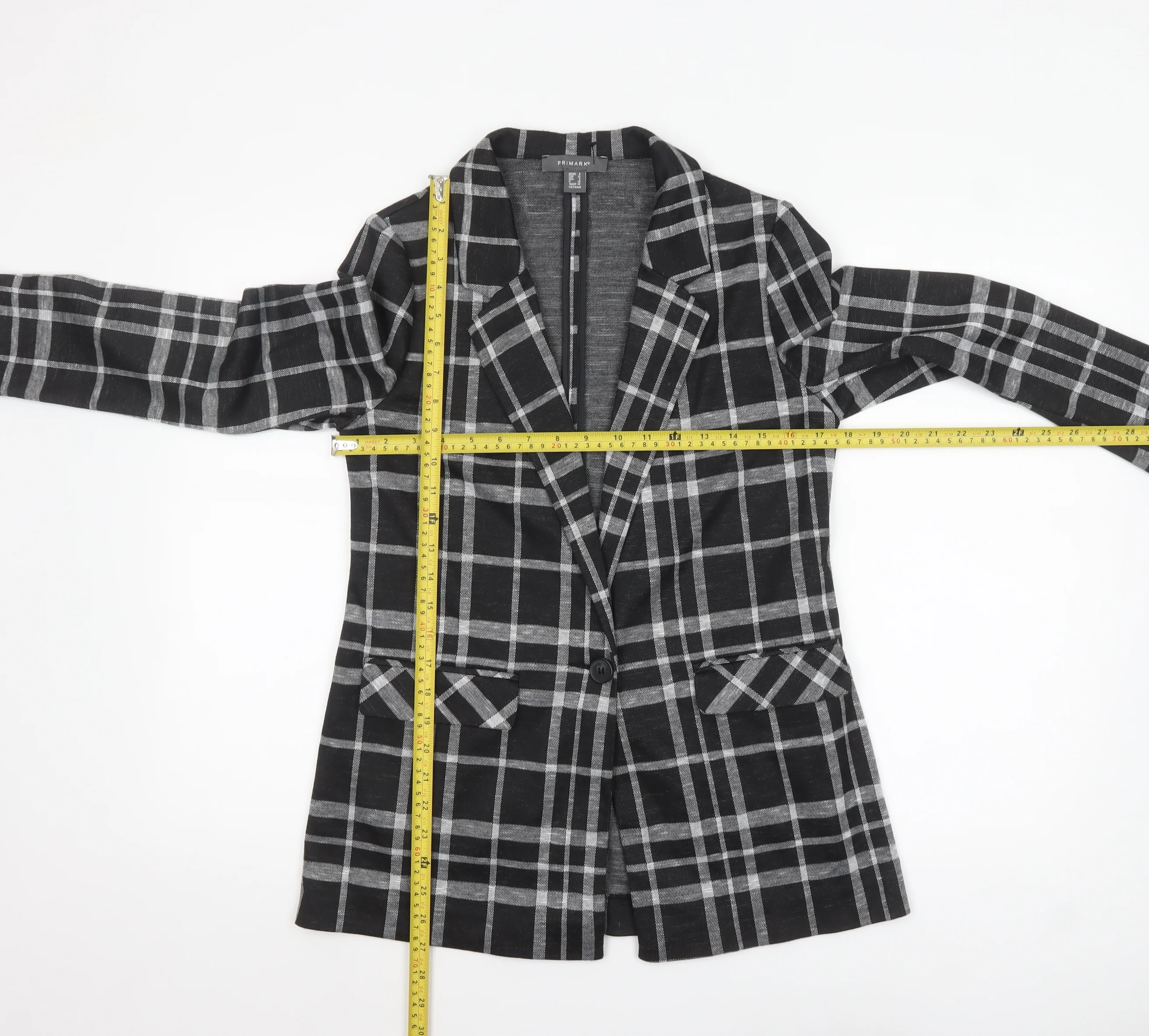 Primark Women's Black Check Single-Breasted Blazer Size 8 - Image 2