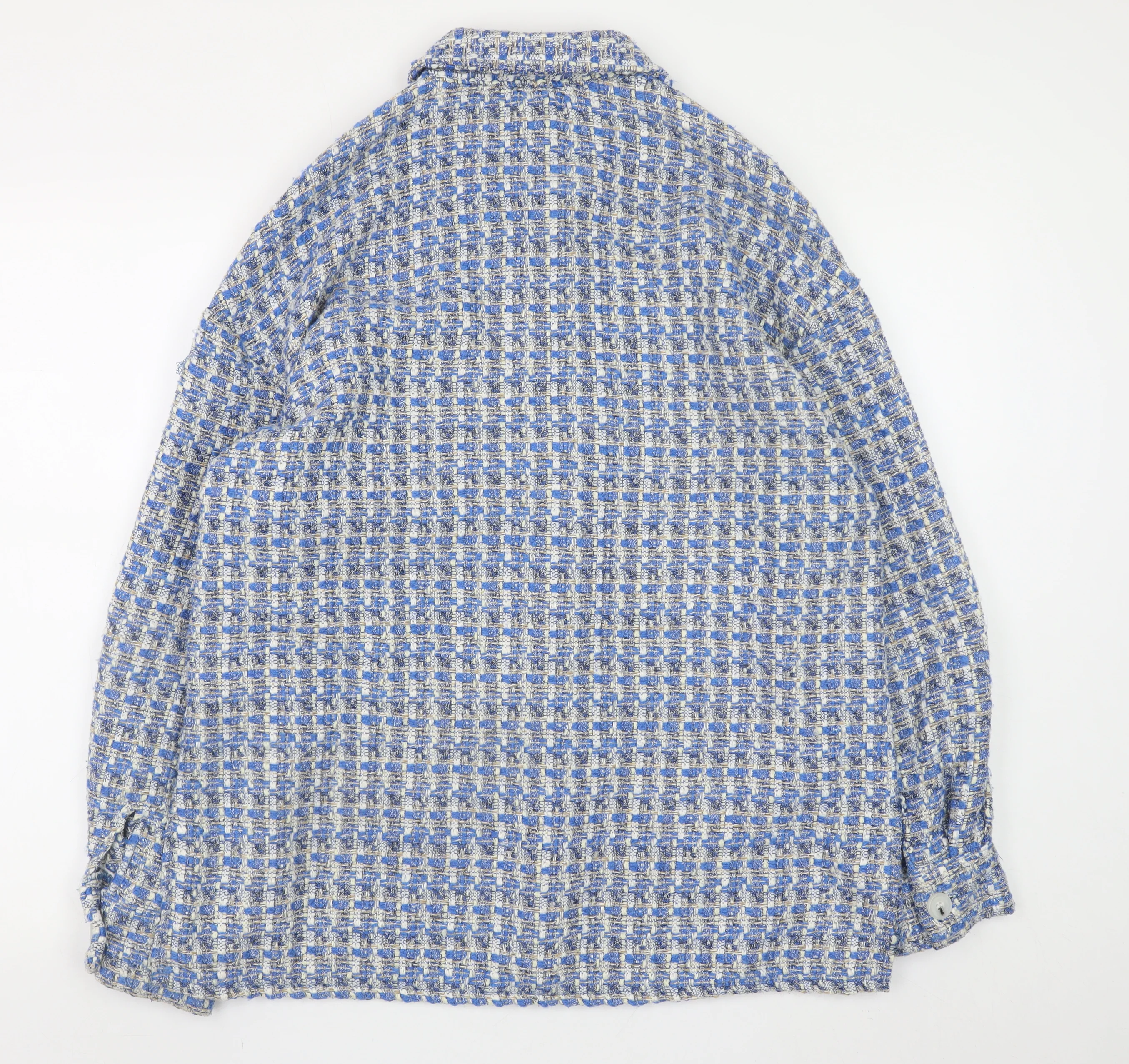 Primark Women's Blue Checked Tweed Button Jacket Size 10 - Image 3