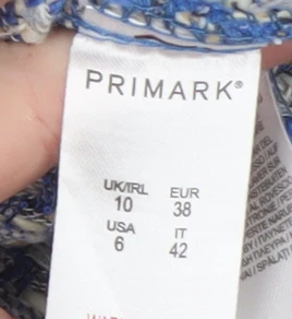 Primark Women's Blue Checked Tweed Button Jacket Size 10 - Image 4