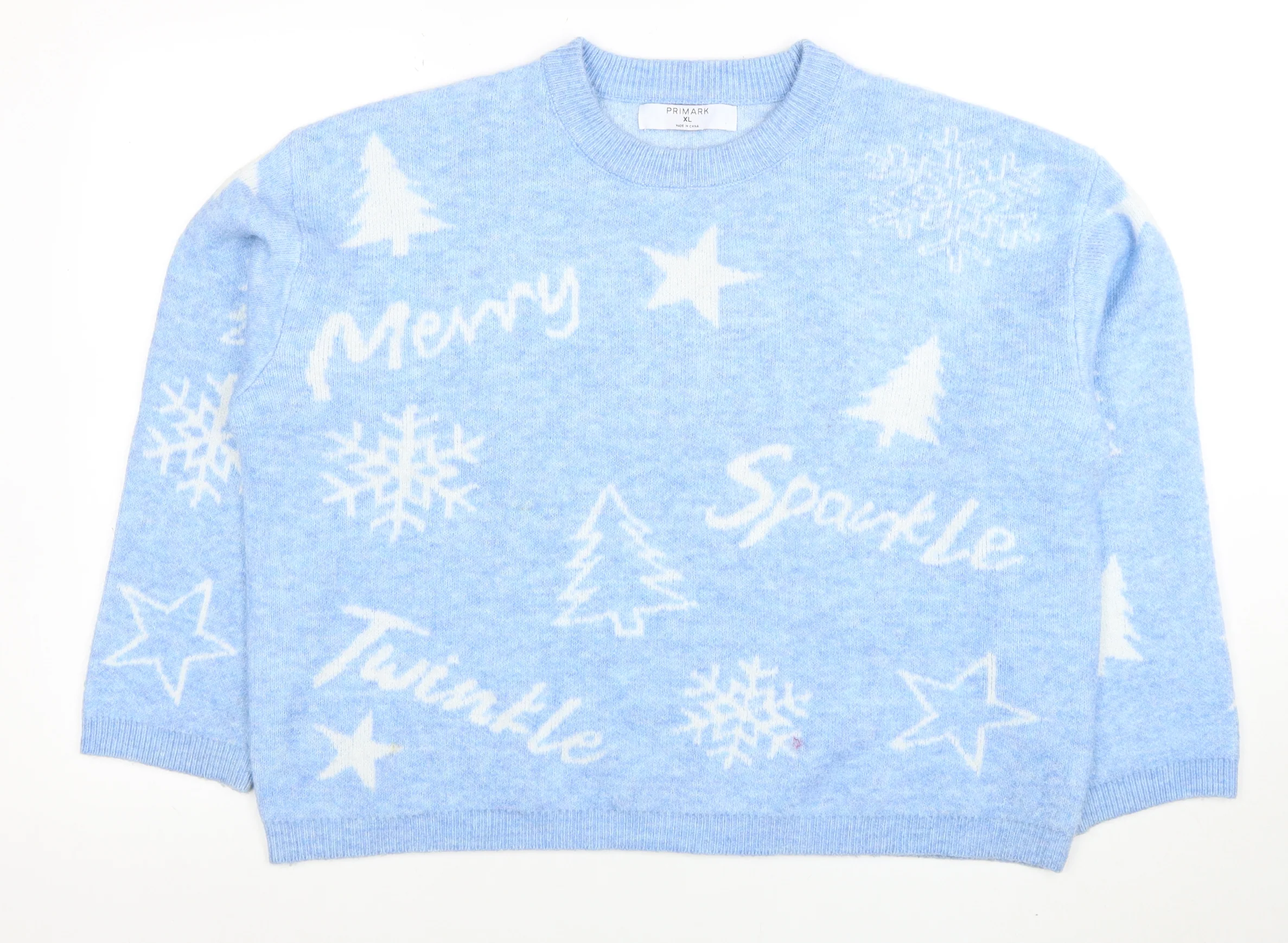 Primark Womens Blue Christmas Crew Neck Pullover Jumper Size XL