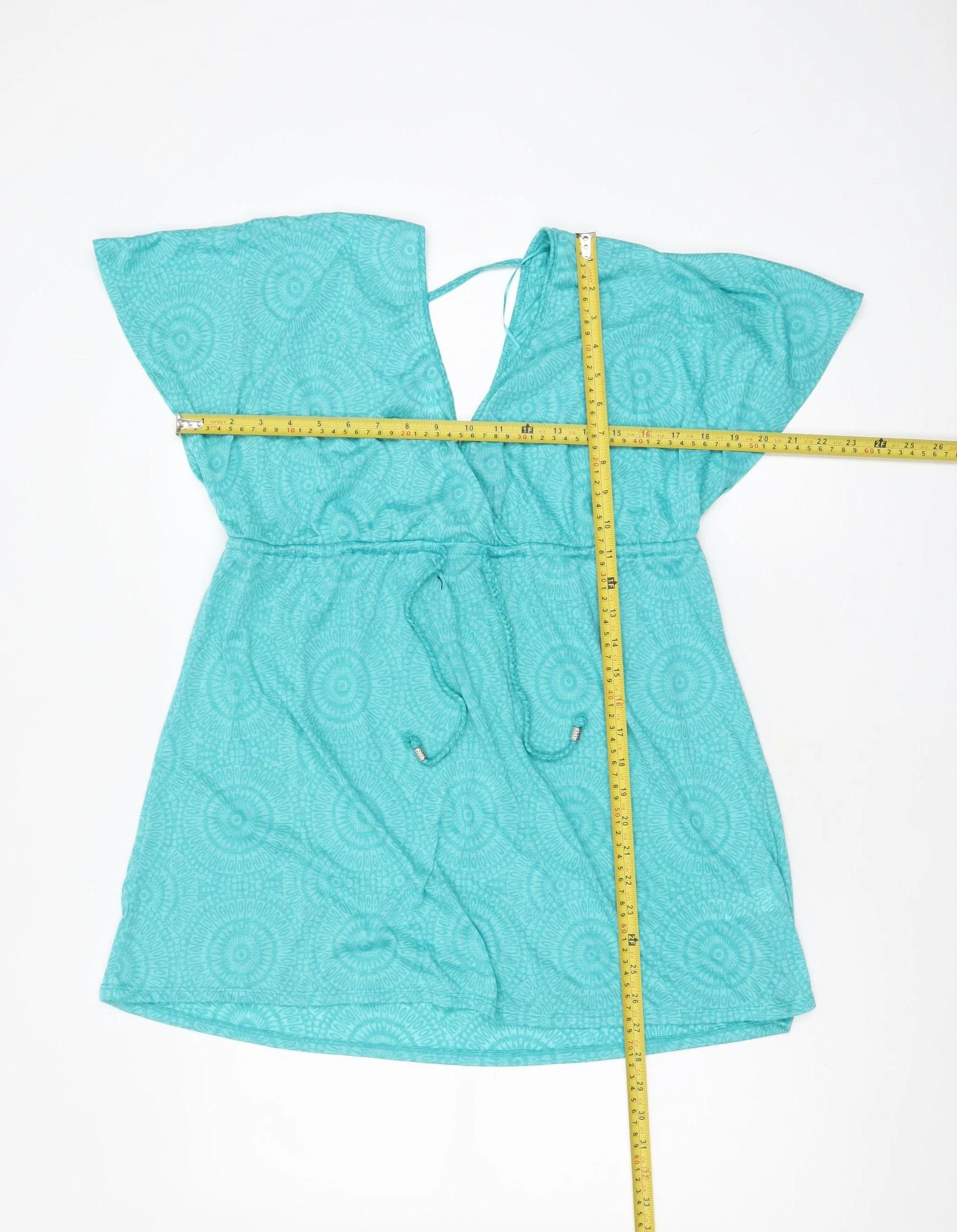 Primark Women's Blue Summer Tunic Blouse M V-Neck Tie Waist - Image 2