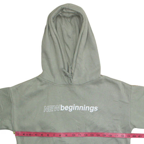 Primark Womens Green Pullover Hoodie XS 'NEW Beginnings' Fleece - Image 2