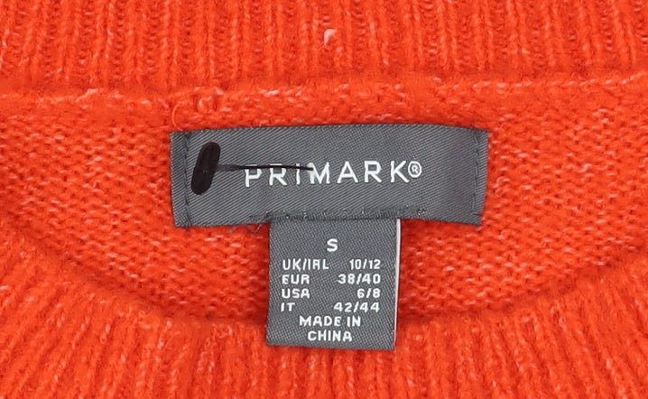 Primark Women's Orange Crew Neck Relaxed Fit Knit Jumper Size S 10/12 - Image 4