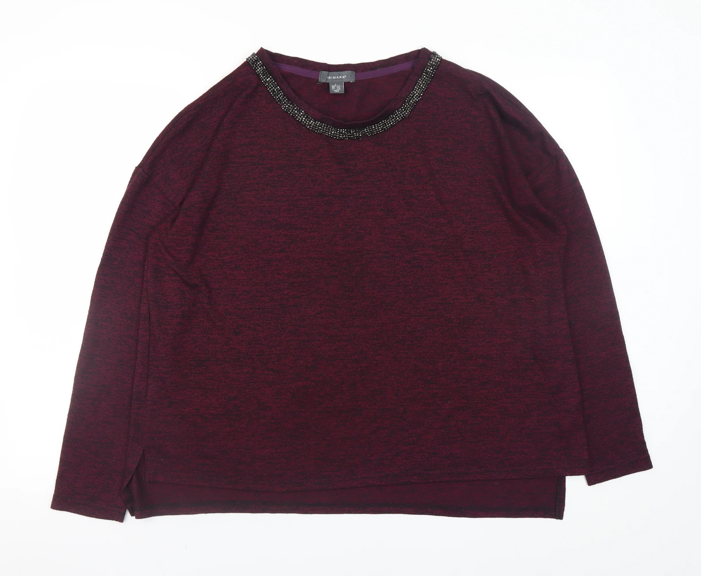 Primark Women's Purple Beaded Neck Long Sleeve Knit Blouse Size L