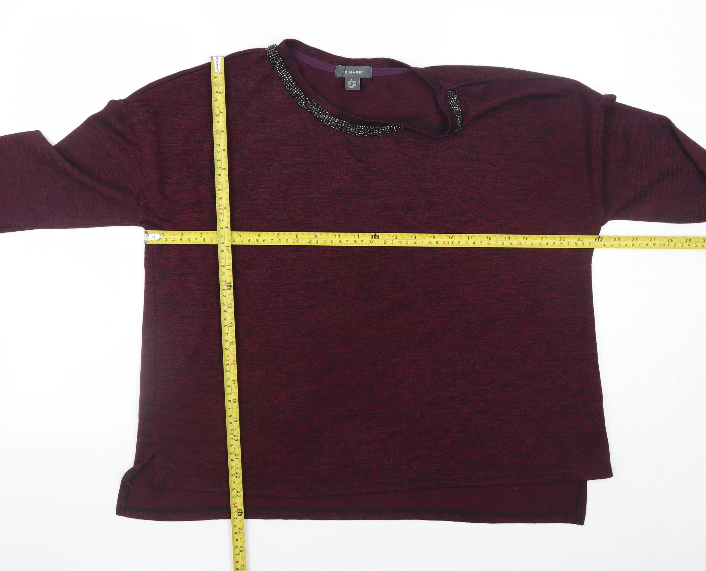 Primark Women's Purple Beaded Neck Long Sleeve Knit Blouse Size L - Image 2