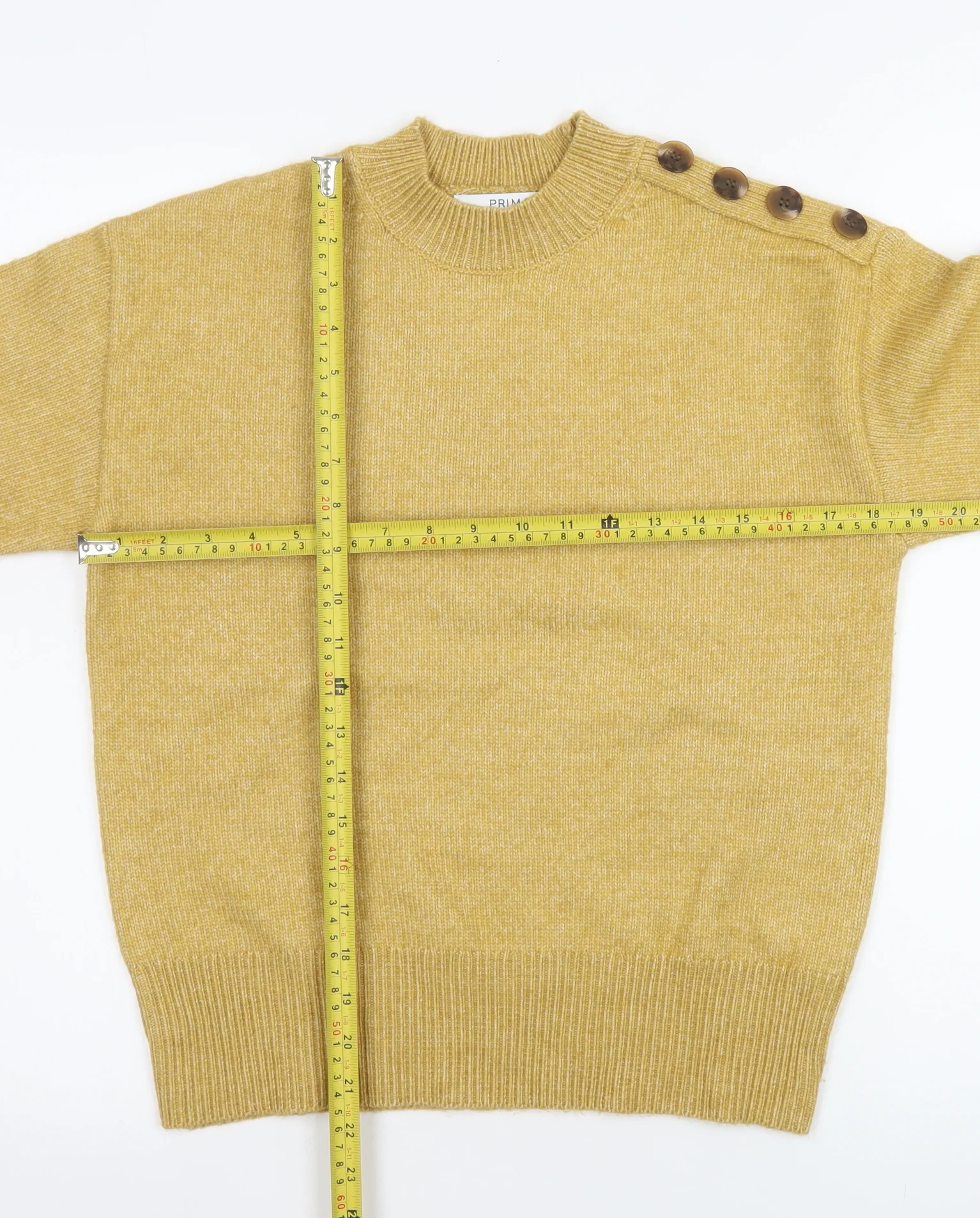 Primark Womens Yellow Crew Neck Button Detail Knit Jumper XS - Image 2