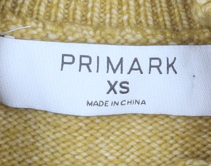 Primark Womens Yellow Crew Neck Button Detail Knit Jumper XS - Image 4