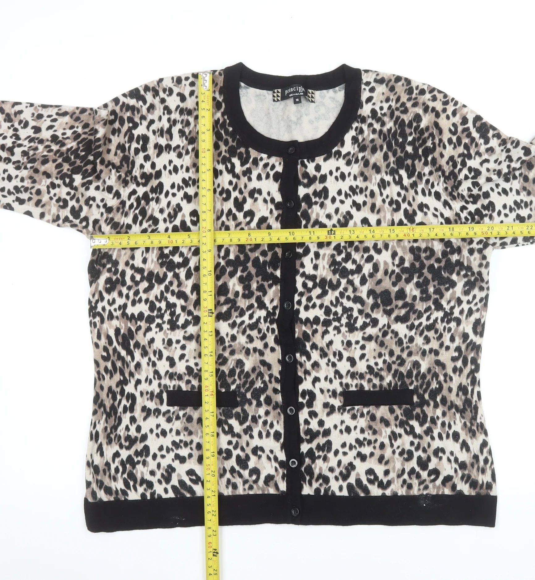 Principles by Ben de Lisi Women's Beige Leopard Cardigan Size 16 - Image 2