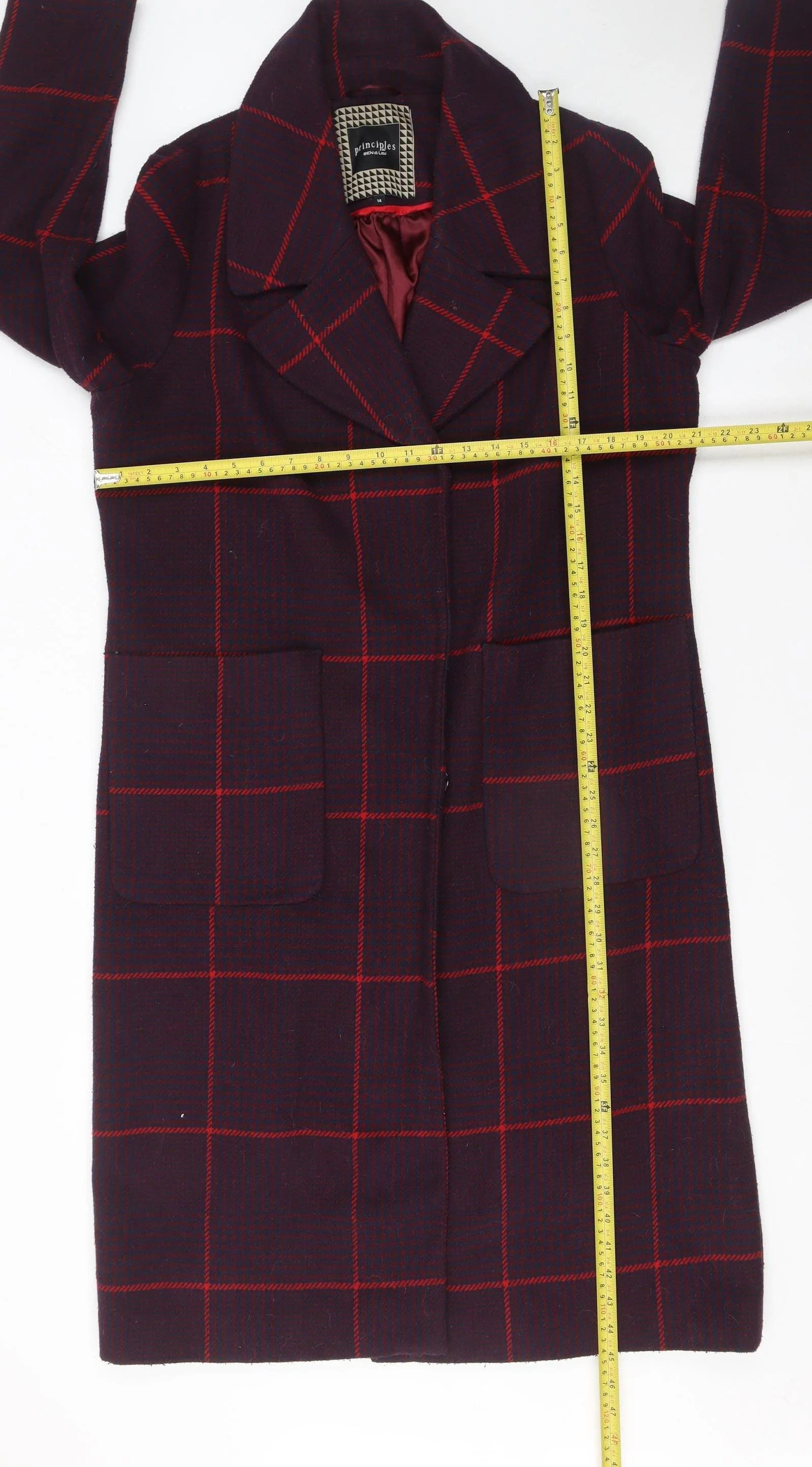 Principles by Ben de Lisi Women's Purple Check Wool Blend Overcoat Size 14 - Image 2