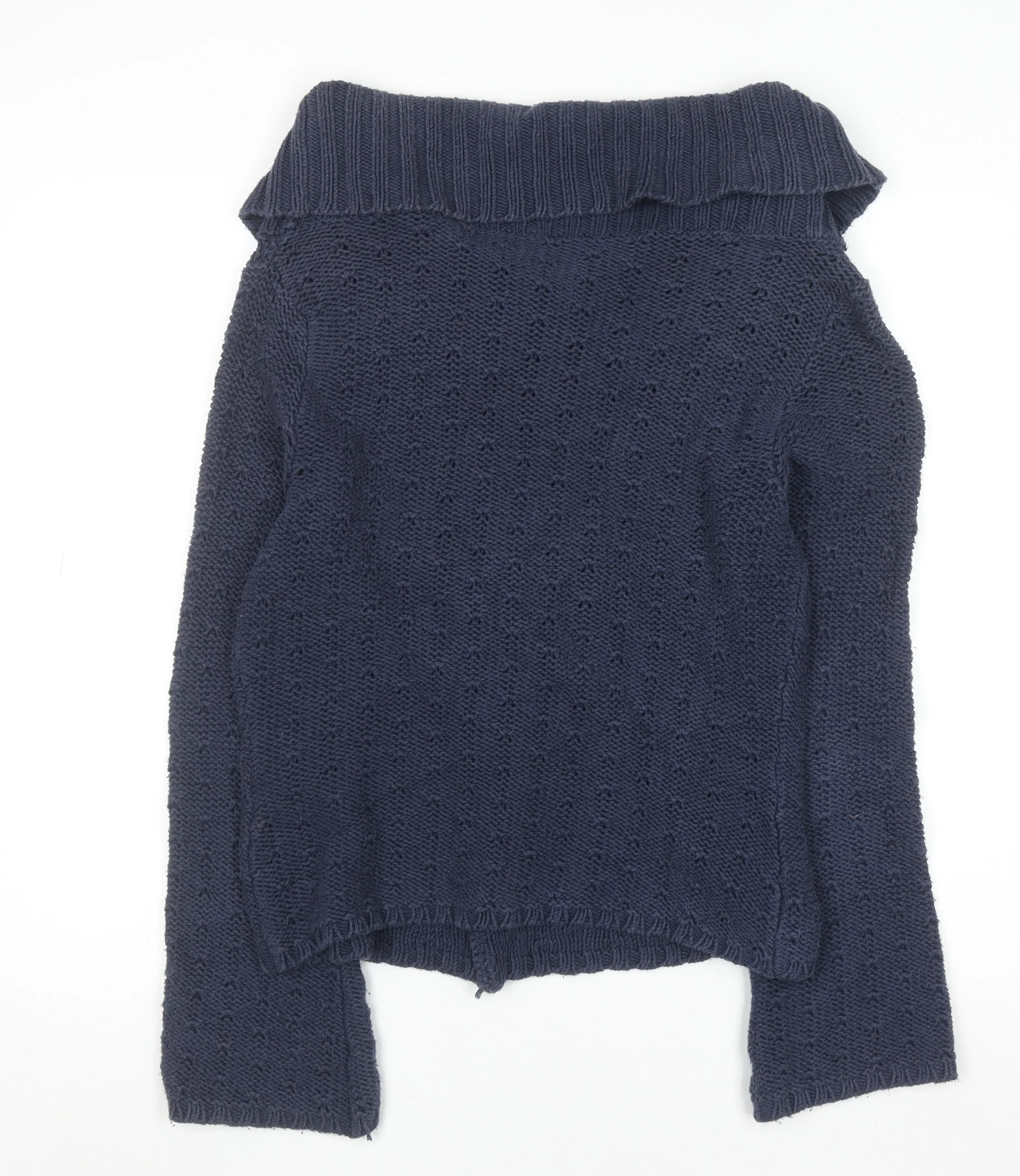 Principles Women Blue Cotton Blend Collared Knit Cardigan Size 14 Petite - Image 3