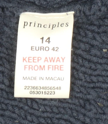 Principles Women Blue Cotton Blend Collared Knit Cardigan Size 14 Petite - Image 5