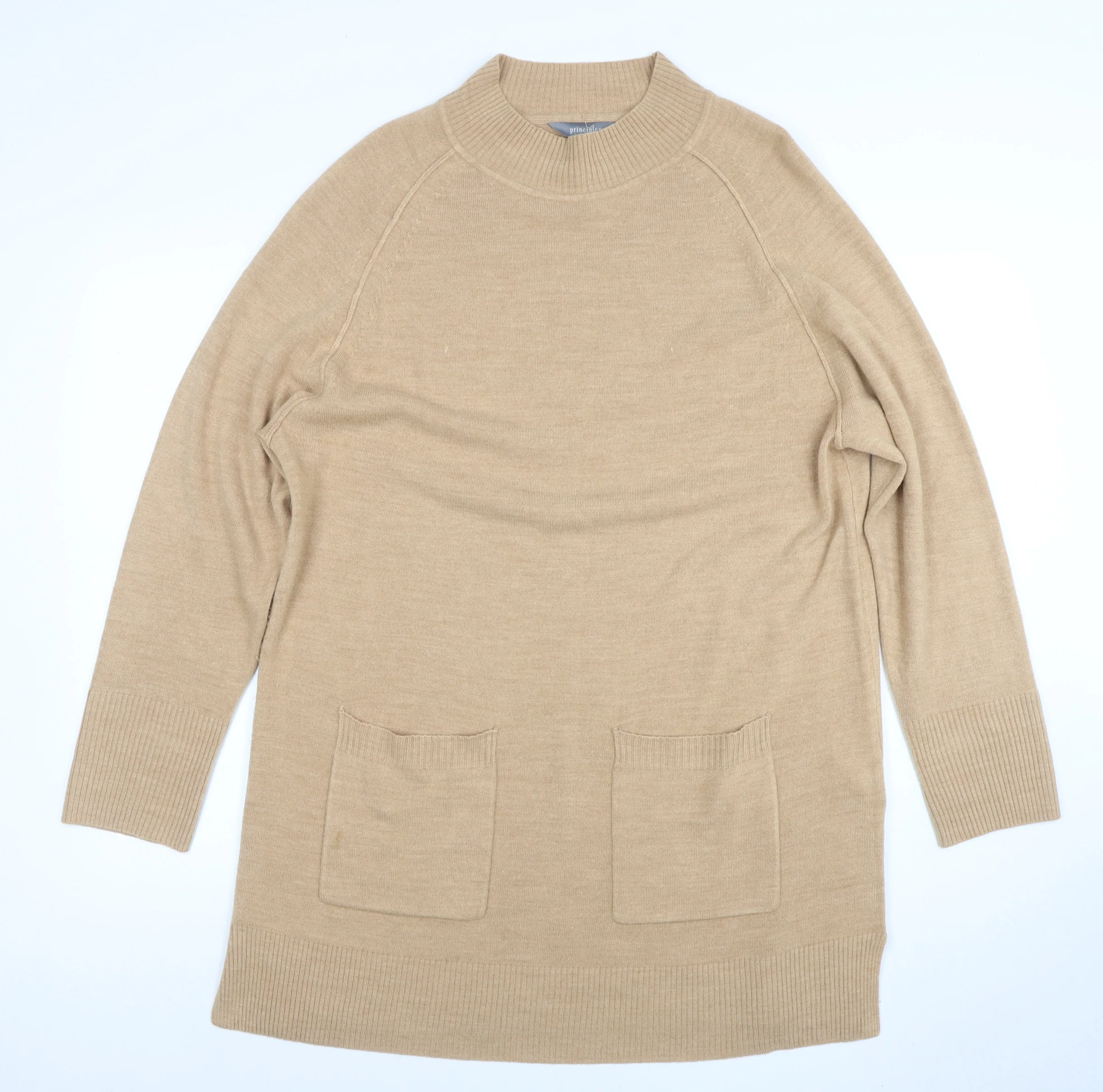 Principles Women’s Beige Mock Neck Long Sleeve Tunic Jumper Size 18