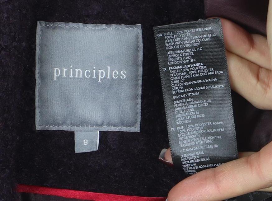 Principles Women’s Purple Wool Blend Pea Coat Size 8 Buttoned Mid-Length - Image 4
