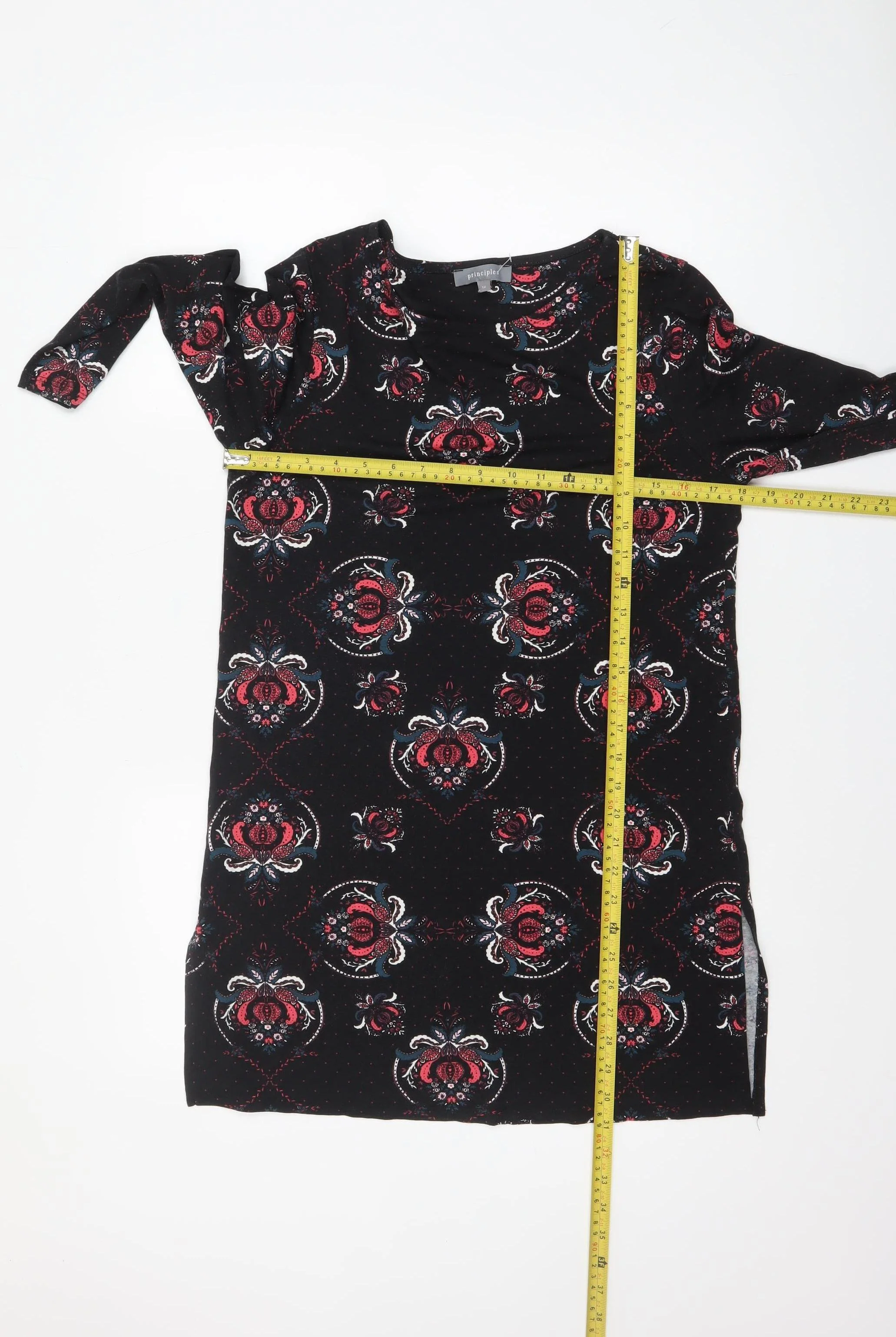 Principles Women's Black Floral Tunic Top Size 12 Viscose Stretch - Image 2