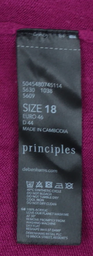 Principles Womens Purple V-Neck Long Sleeve Acrylic Jumper Size 18 - Image 4