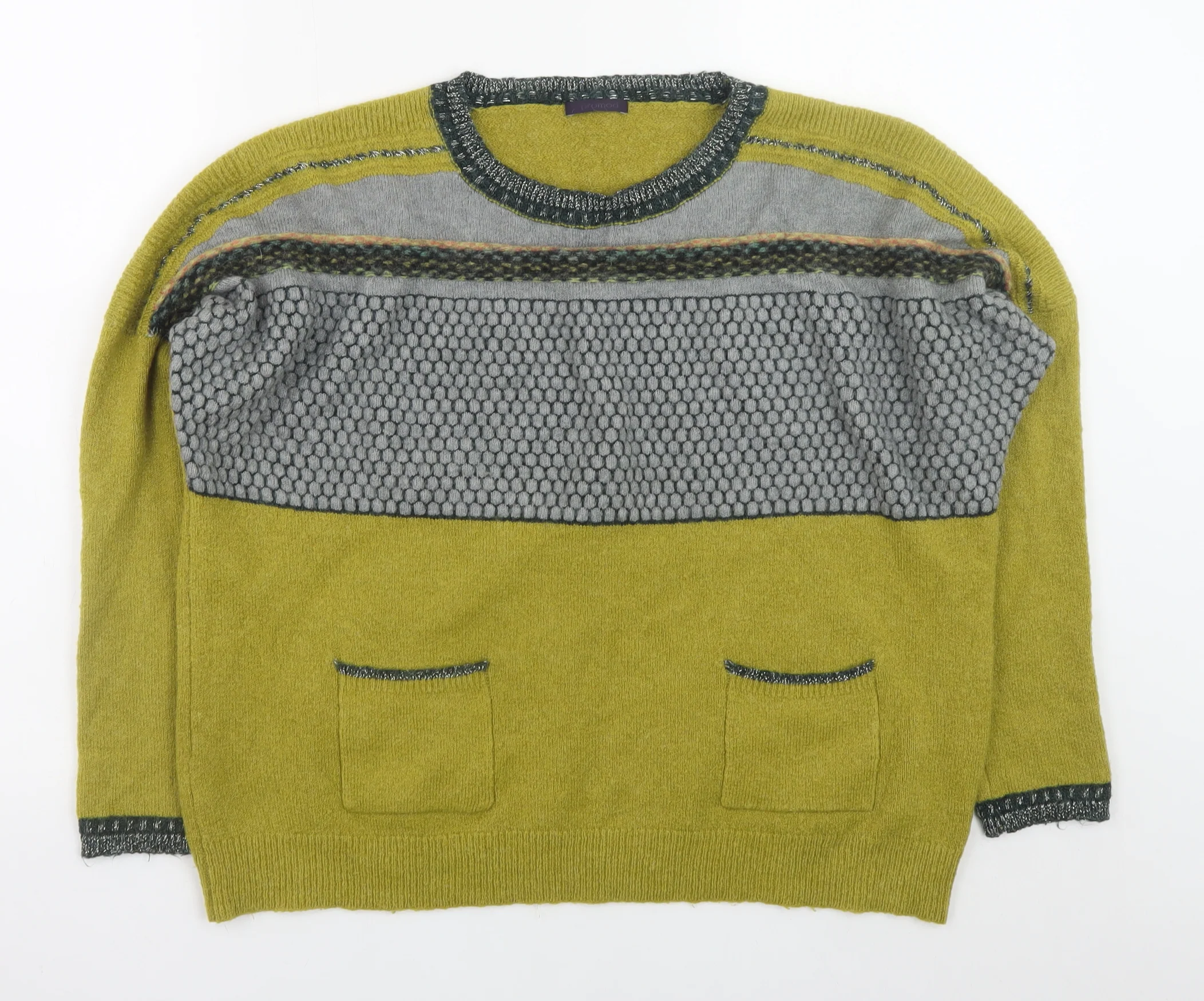 Promod Women’s Green Grey Wool Blend Pullover Jumper Size L