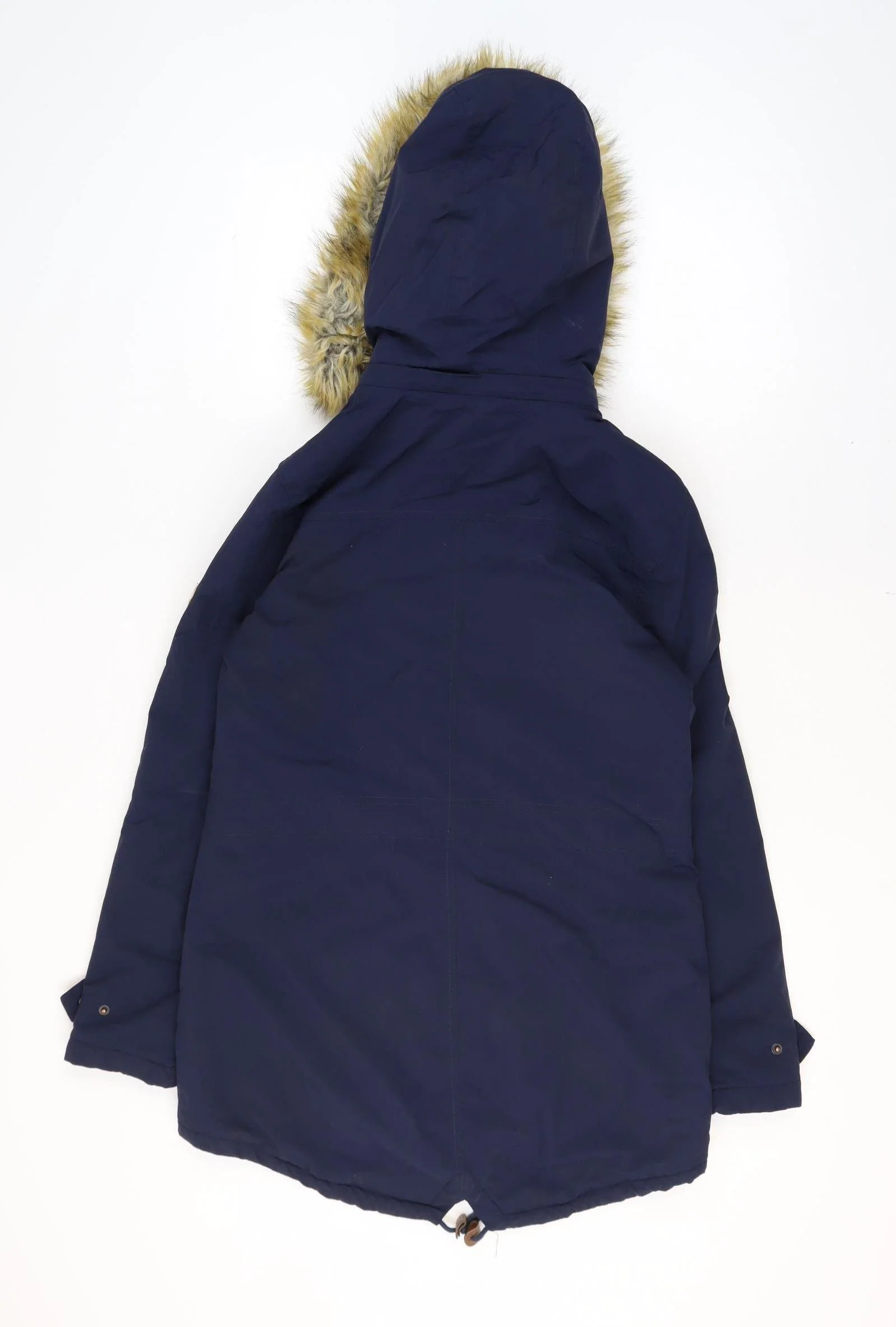 Puffa Women's Blue Faux Fur Hooded Parka Coat Size 12 - Image 3