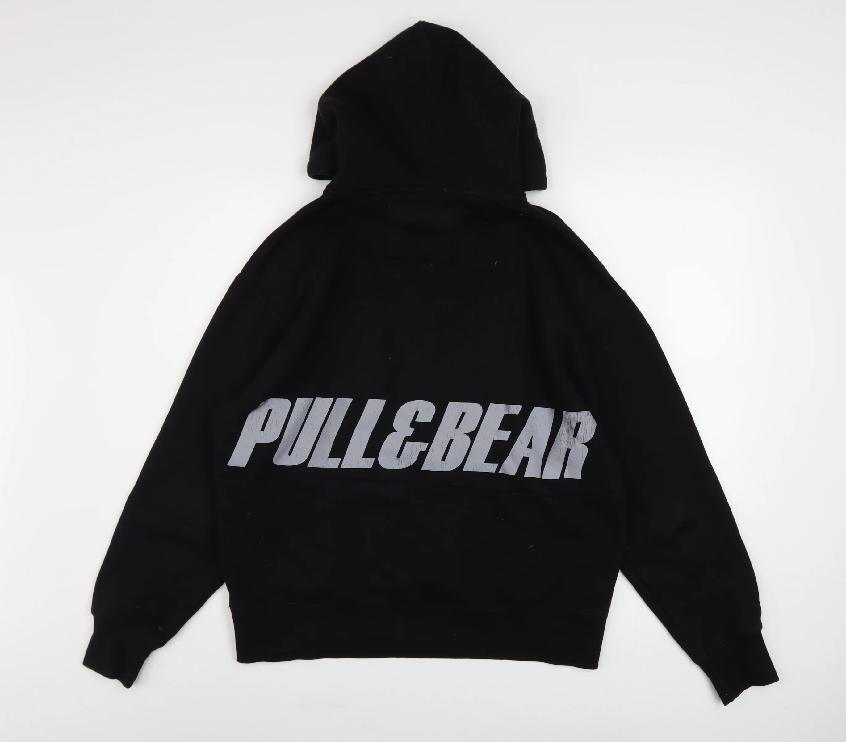 Pull&Bear Men's Black Graphic Logo Pullover Hoodie XS - Image 3