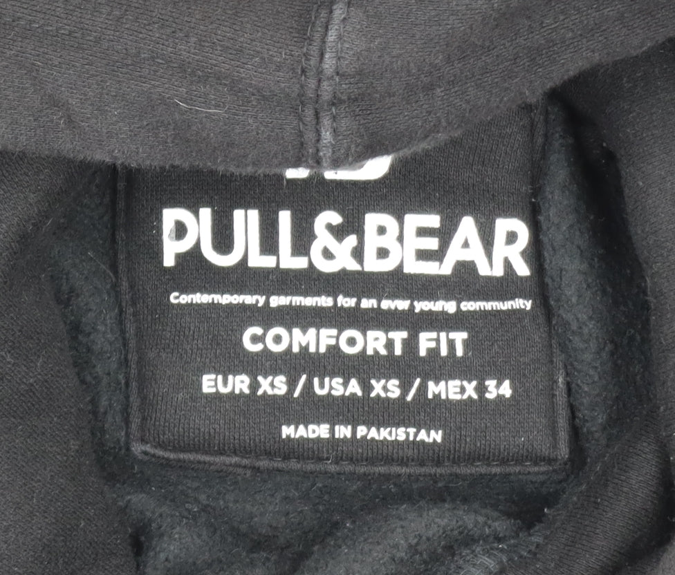 Pull&Bear Men's Black Graphic Logo Pullover Hoodie XS - Image 4