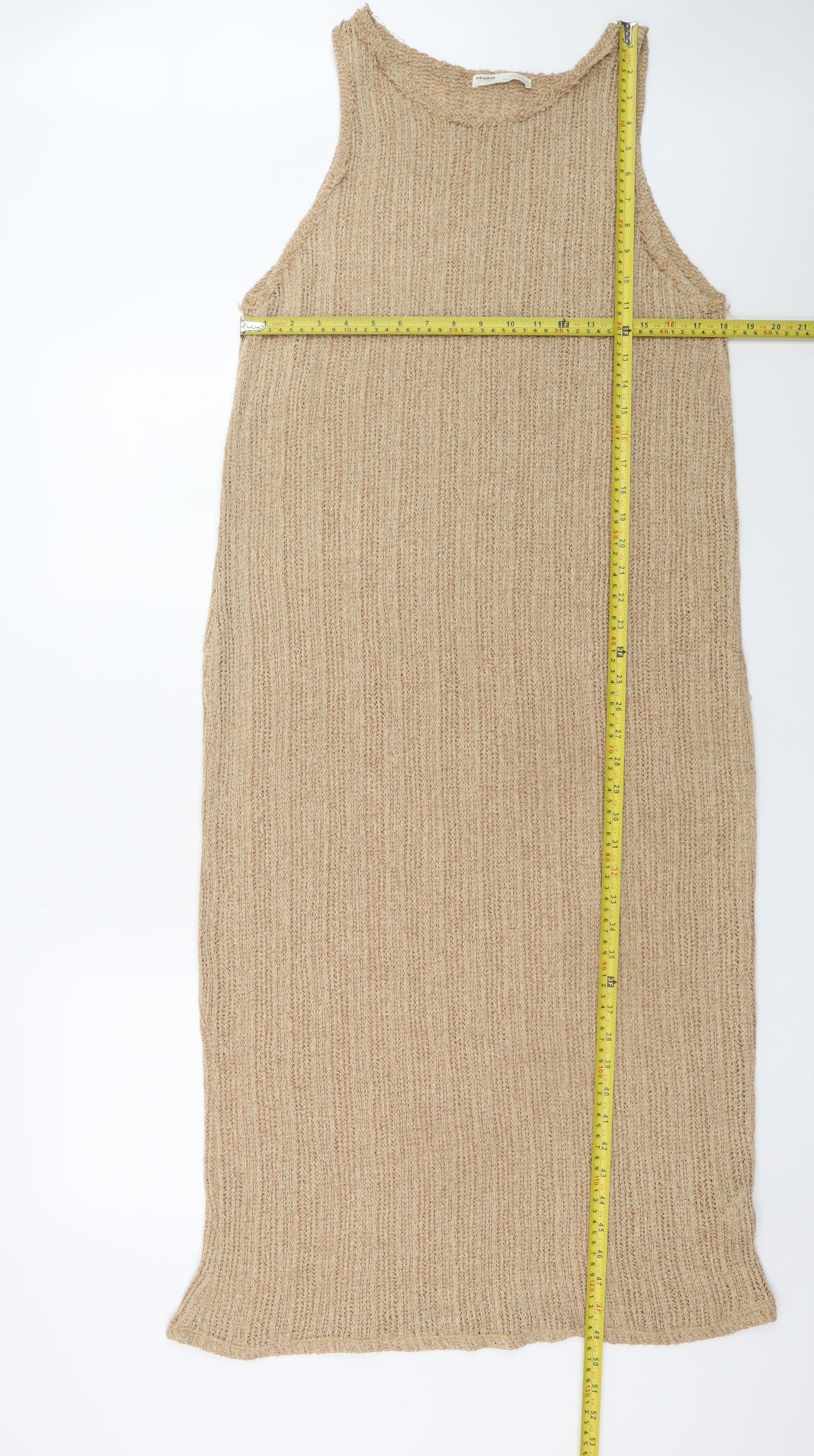 Pull & Bear Women Beige Knit Midi Tank Dress Size 14 - Image 2