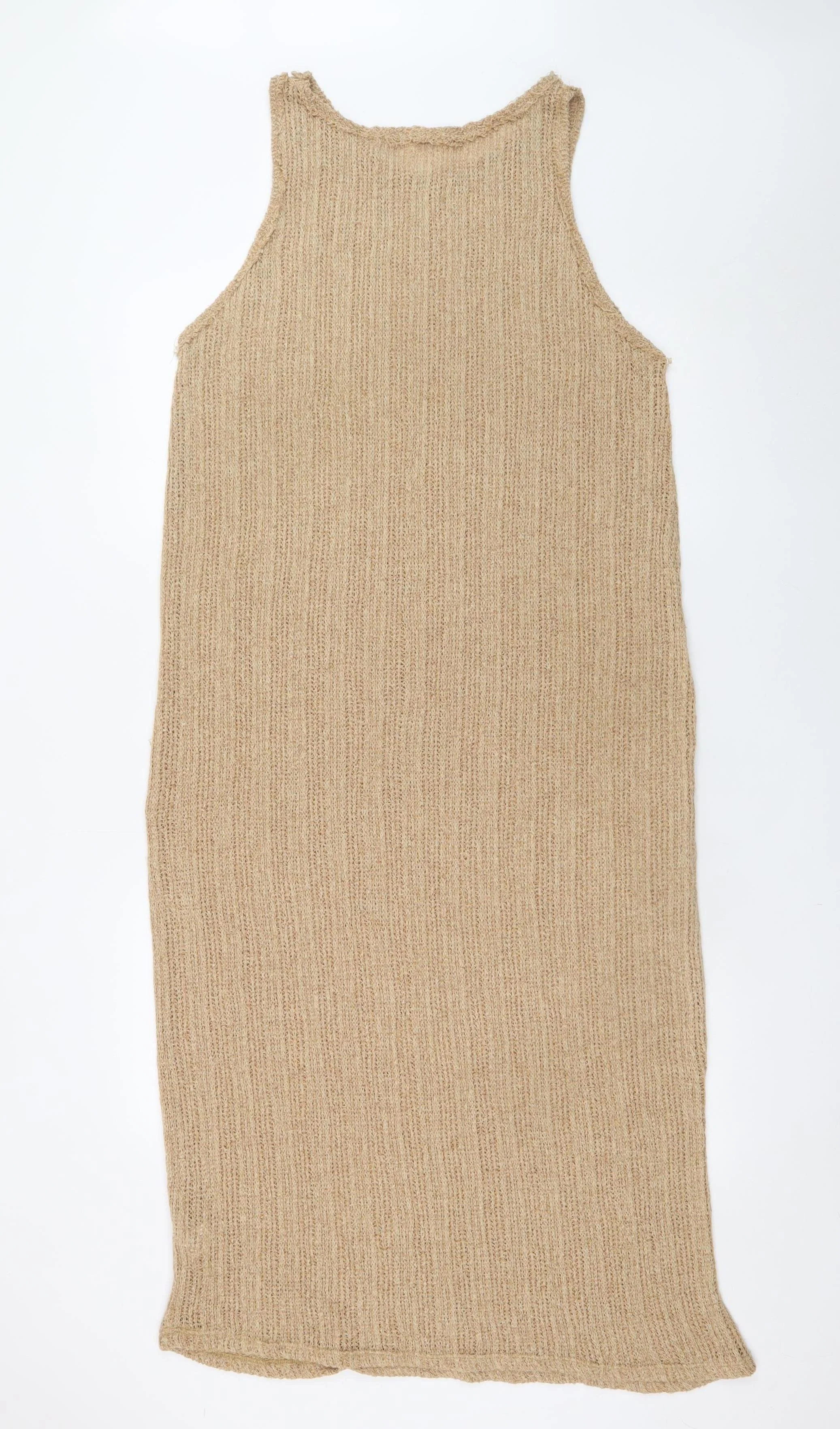 Pull & Bear Women Beige Knit Midi Tank Dress Size 14 - Image 3