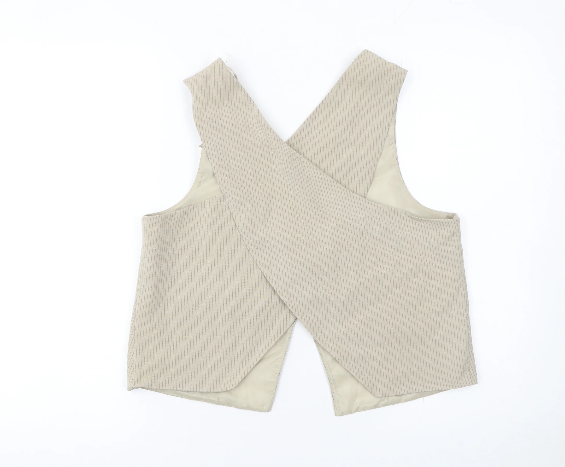 Pull&Bear Women Beige Pinstripe Tailored Waistcoat L - Image 3