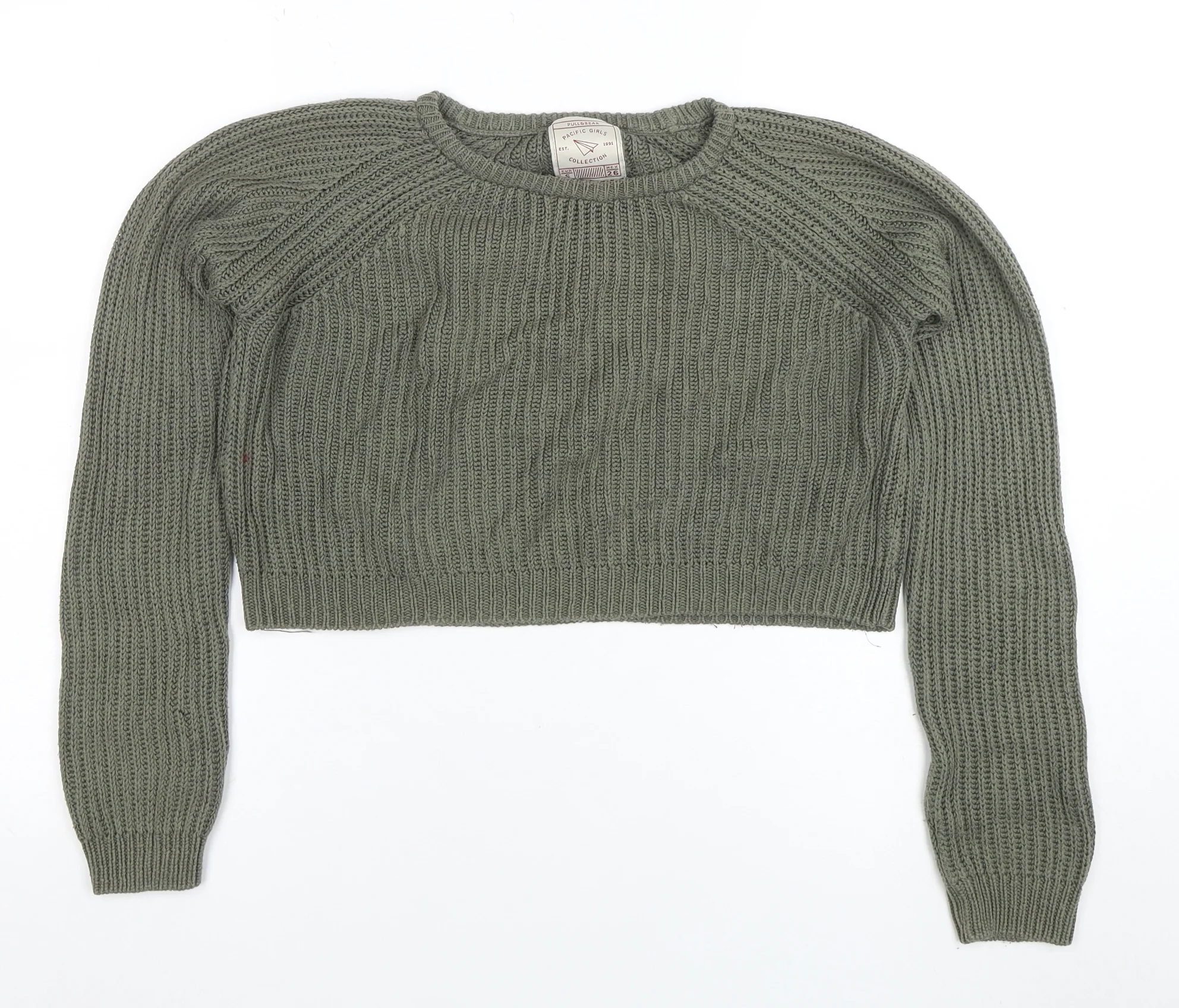 Pull&Bear Women Green Chunky-Knit Crew Neck Jumper Size S