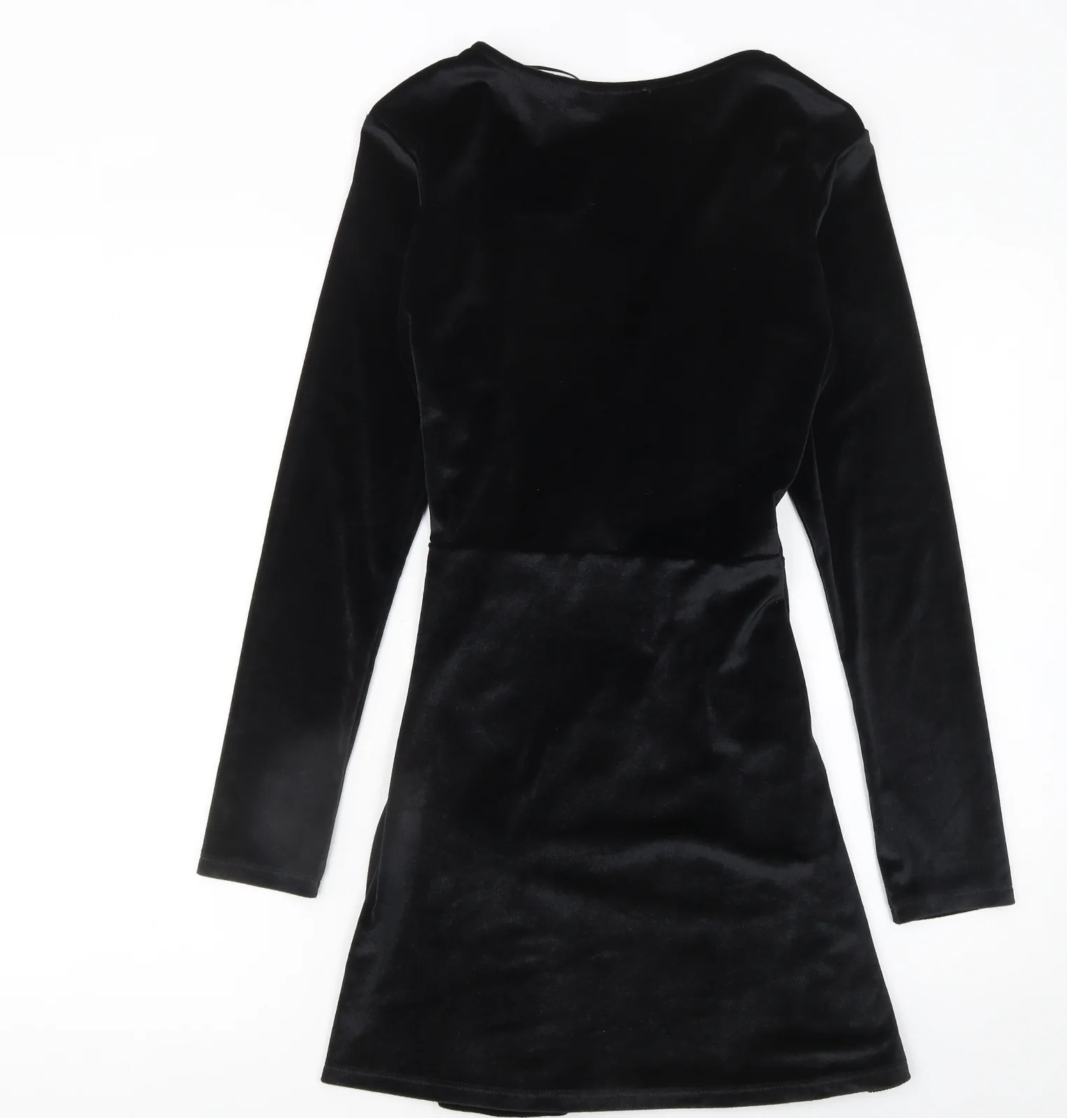 Pull & Bear Women’s Black Velvet Wrap Mini Dress Size 12 Long Sleeve Party - Image 3