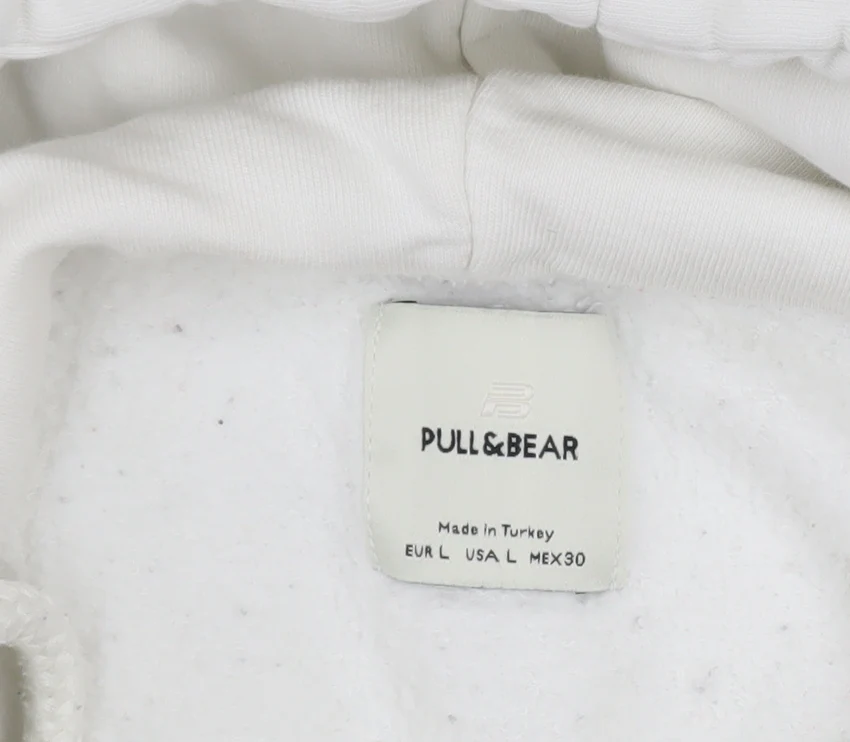 Pull & Bear Women White Cotton Pullover Hoodie Size L Casual - Image 4