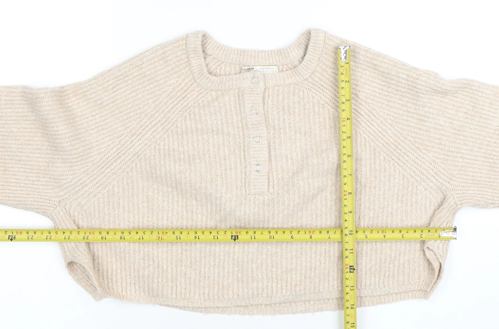 Pull&Bear Women's Beige Henley Knit Jumper Size S - Image 2