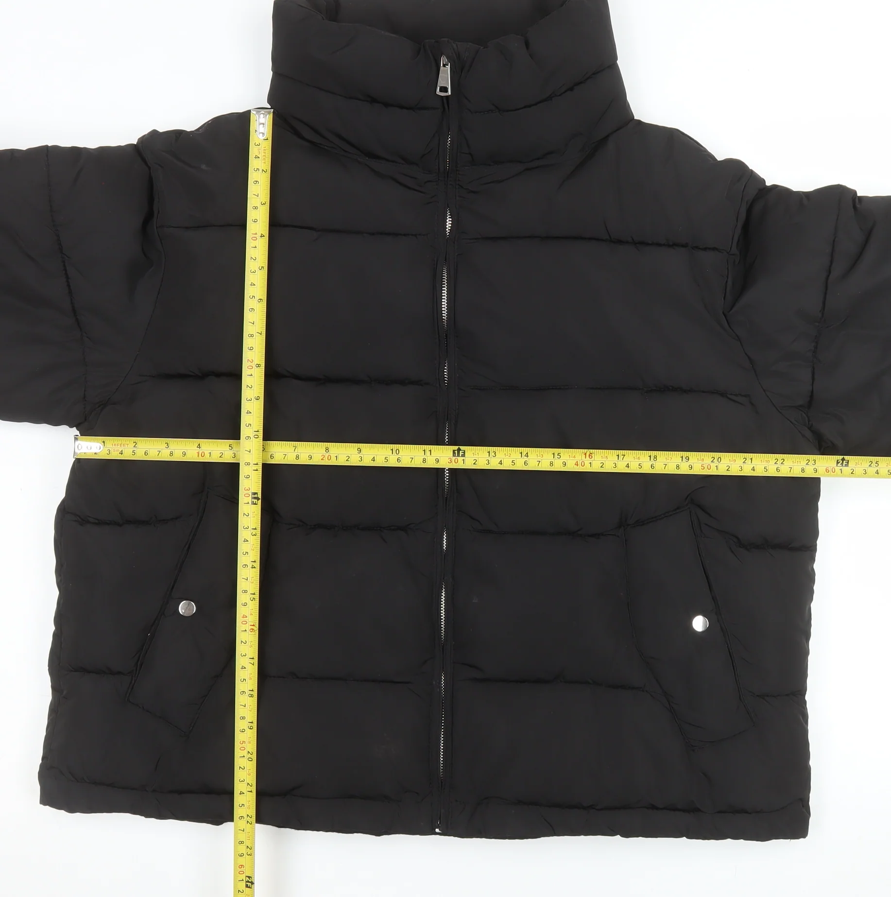 Pull & Bear Women's Black L Puffer Jacket with Zip Pockets - Image 2