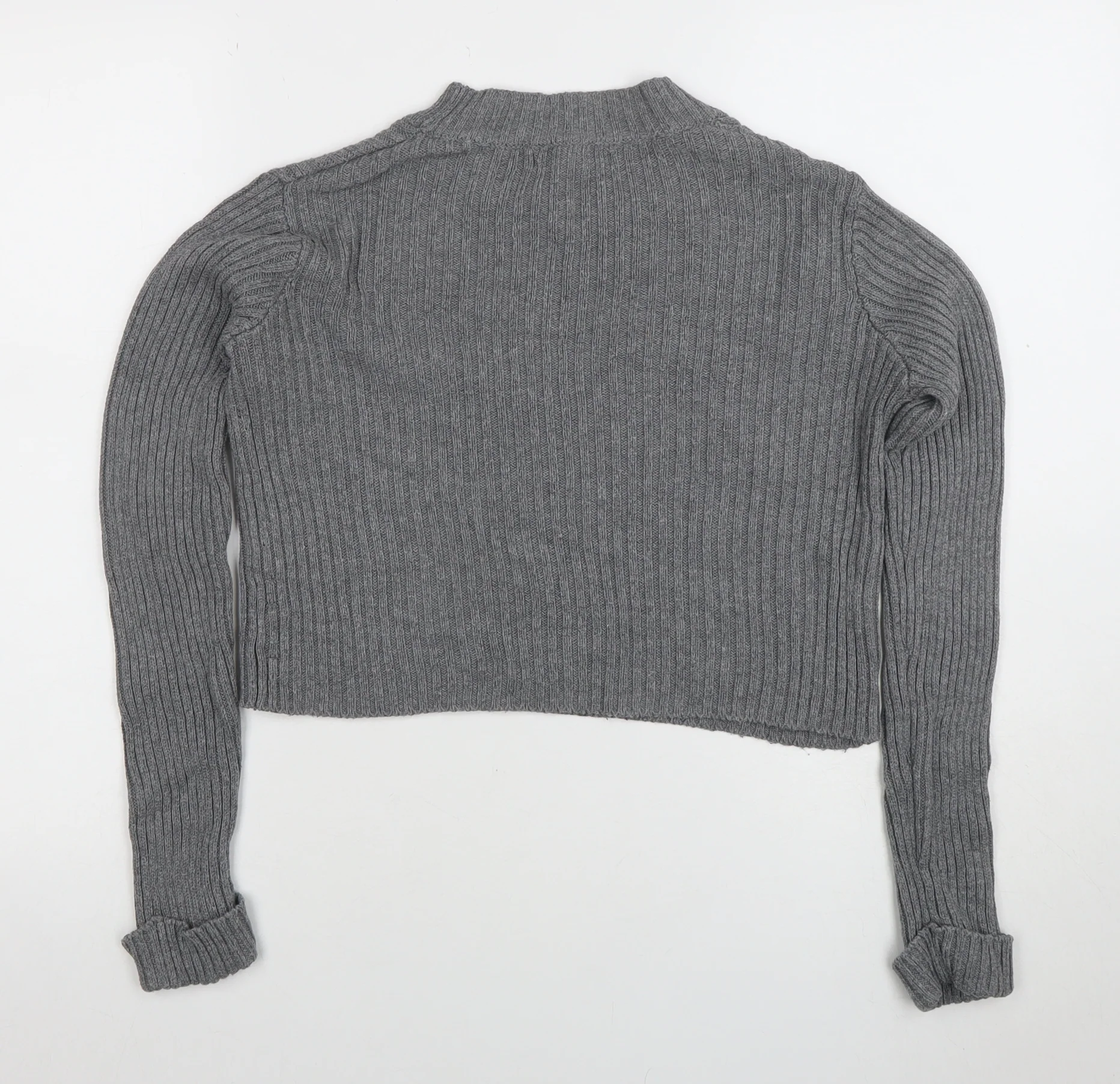 Pull&Bear Womens Grey Mock Neck Rib Knit Jumper Size 10 - Image 3