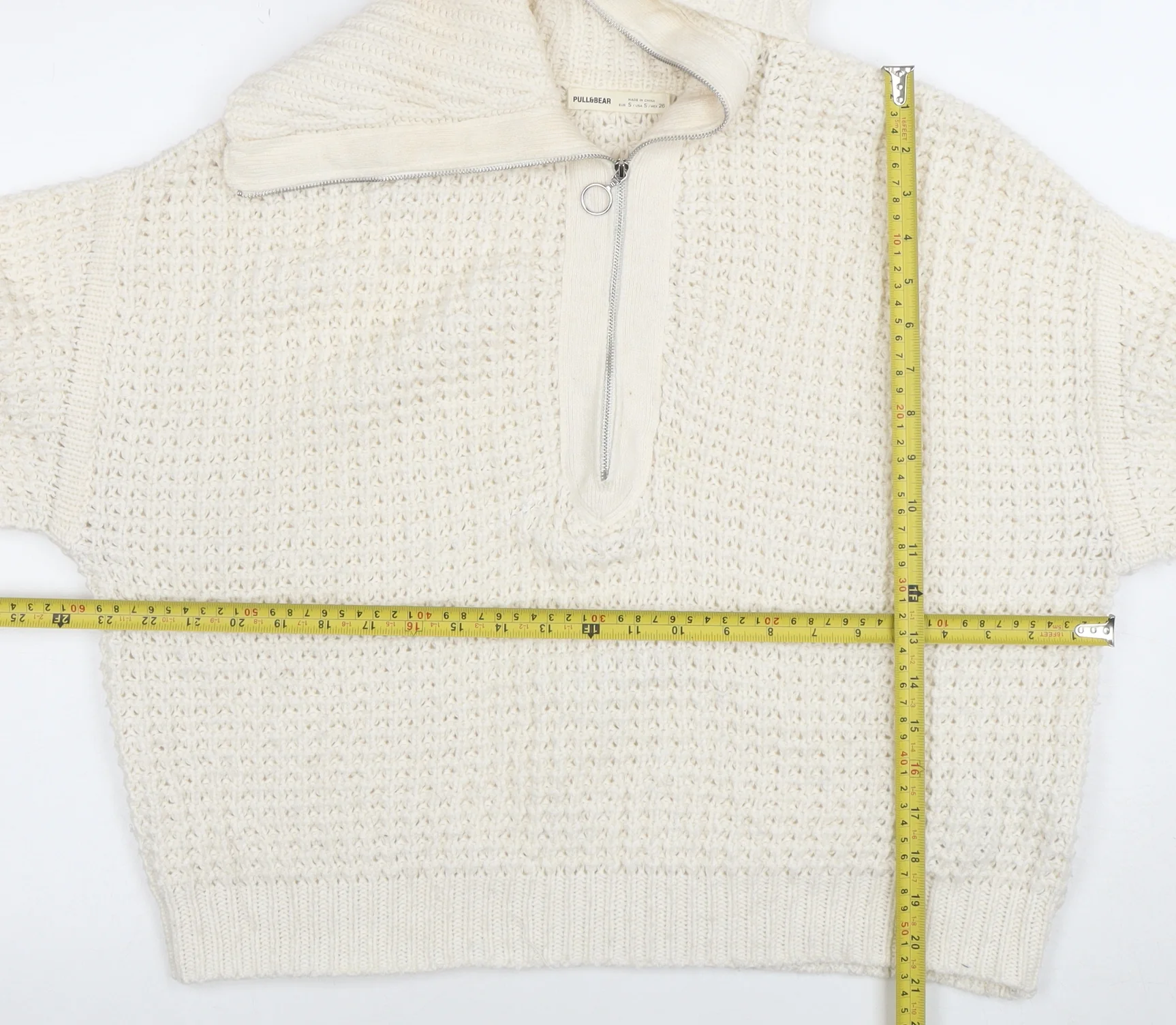 Pull & Bear Women's Ivory Chunky Half Zip Knit Jumper Size S - Image 2