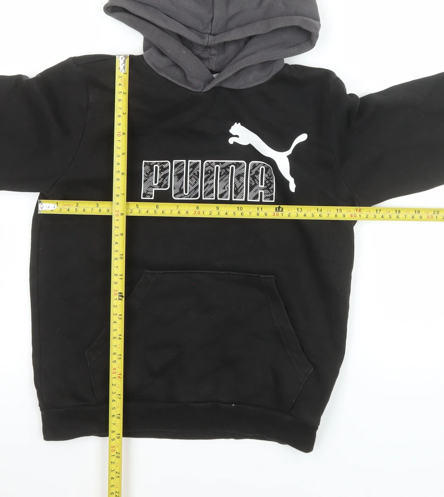 Puma Boys Black Pullover Hoodie 11-12 Years Fleece Logo Sweatshirt - Image 2