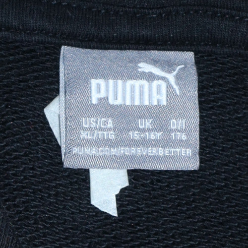 Puma Boys Black Pullover Hoodie 15-16 Years Logo Fleece Casual Sweatshirt - Image 5