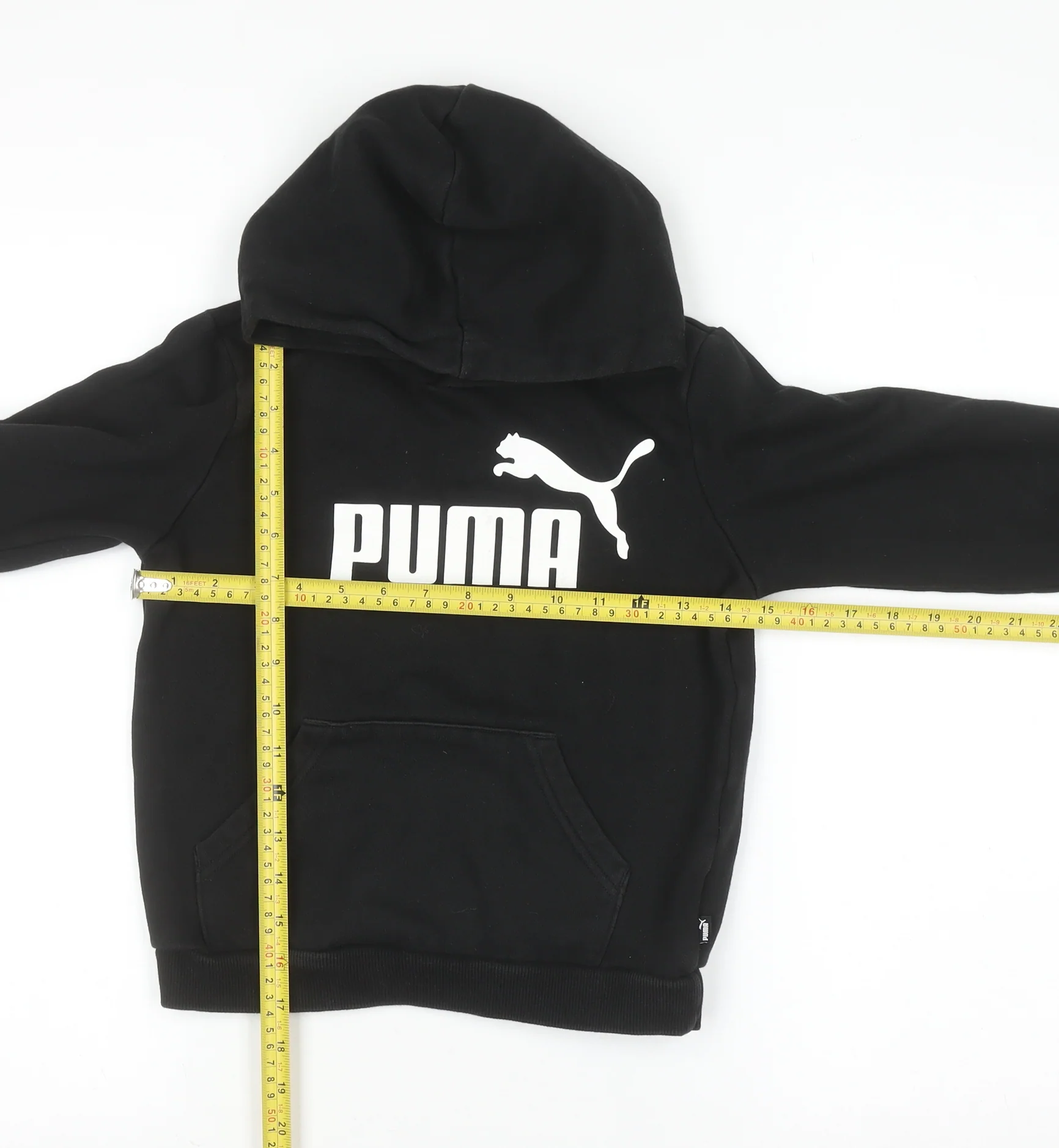 Puma Boys Black Pullover Hoodie 9-10 Years Cotton Blend Logo Print - Image 2