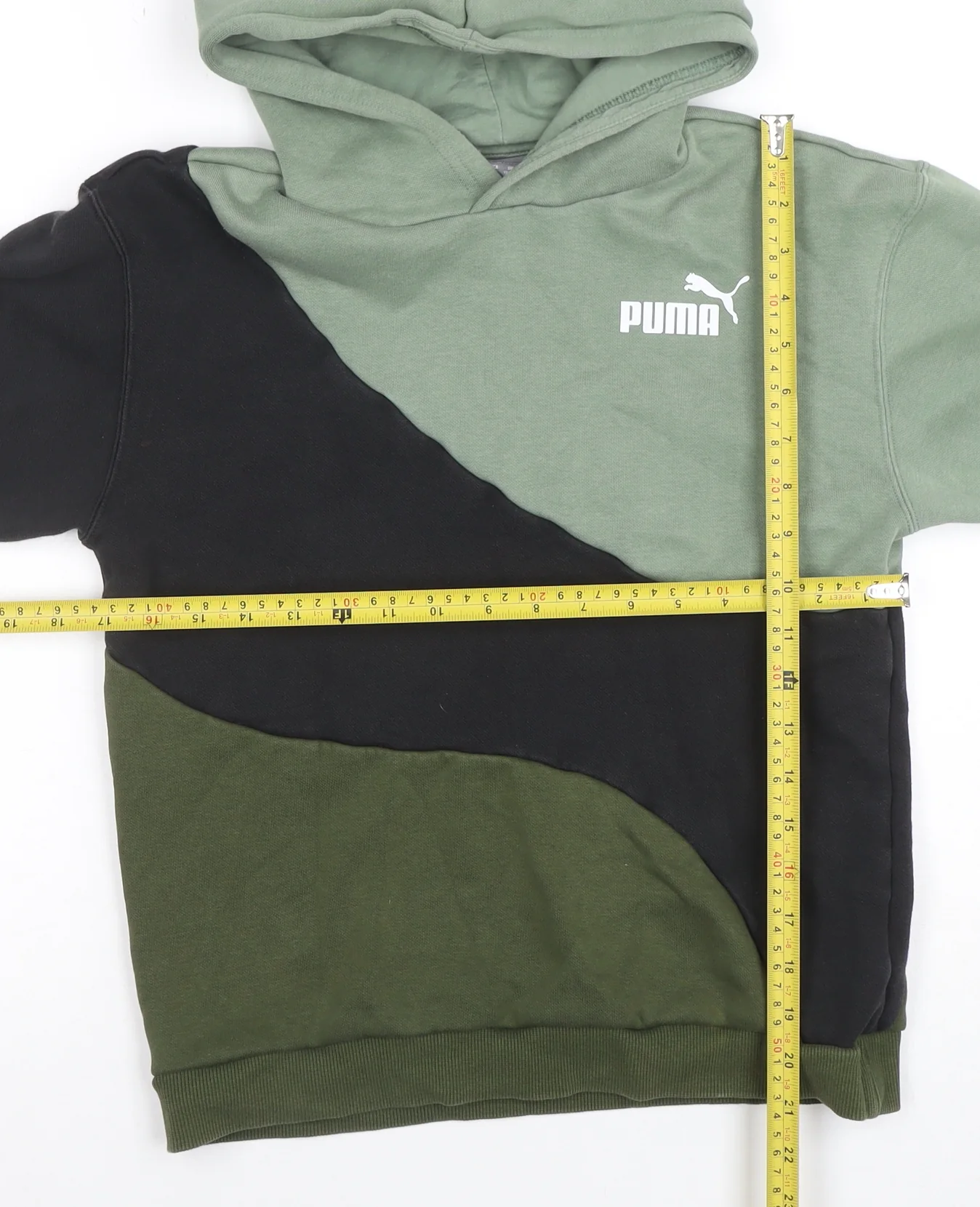 Puma Boys Green & Black Colourblock Pullover Hoodie Size 13-14 Years - Image 2