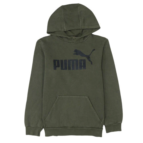 Puma Boys Green Pullover Hoodie 13-14 Years Hooded Fleece Sweatshirt