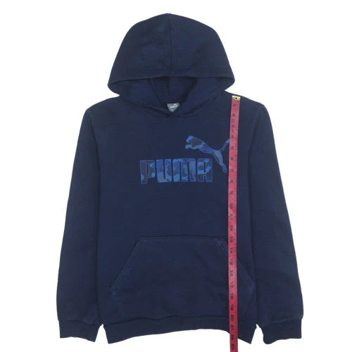 Puma Boys Navy Blue Pullover Hoodie 13-14 Years Graphic Print Cotton Blend - Image 3