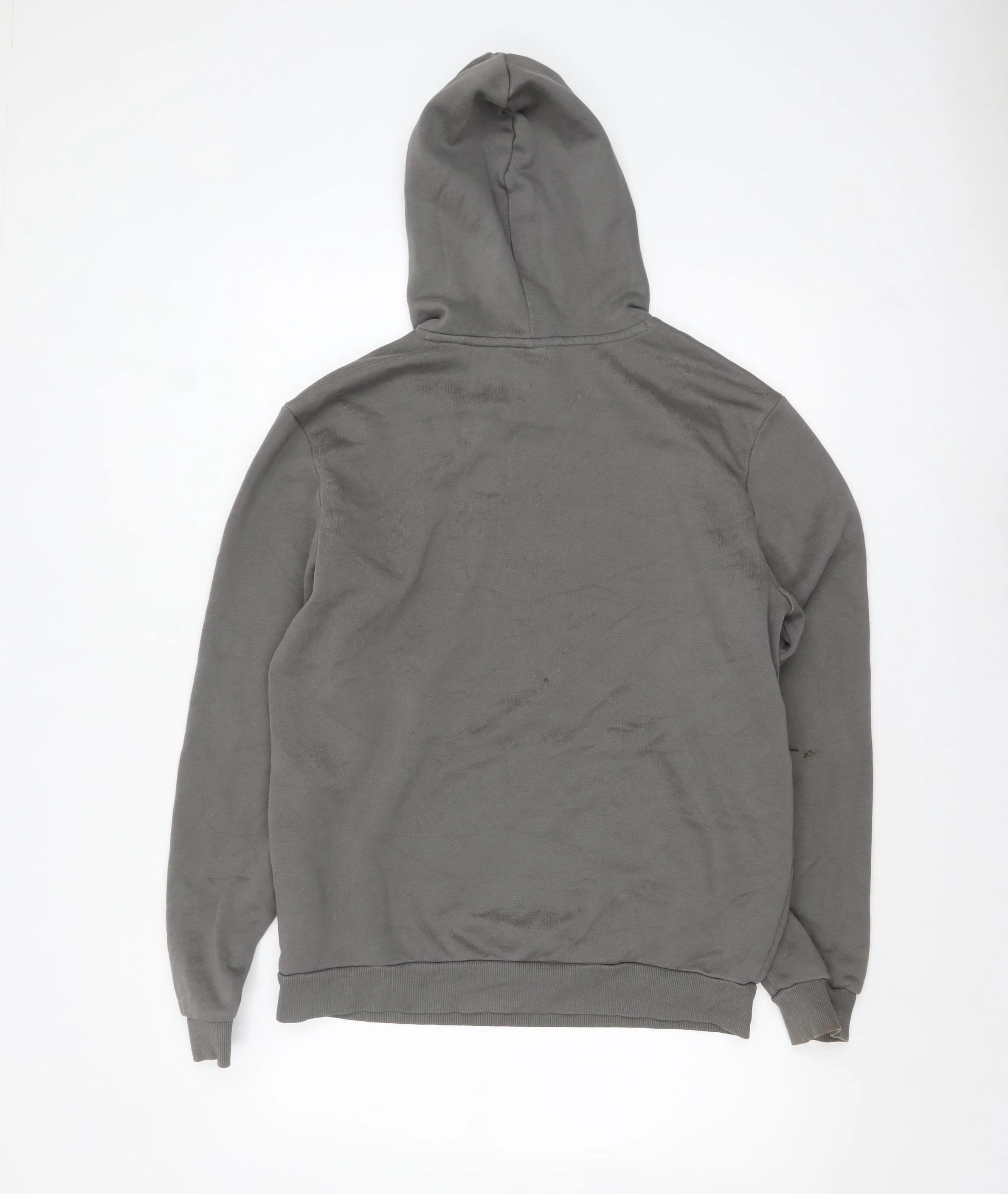 Puma Men Grey Pullover Hoodie M Logo Fleece Sweatshirt - Image 3